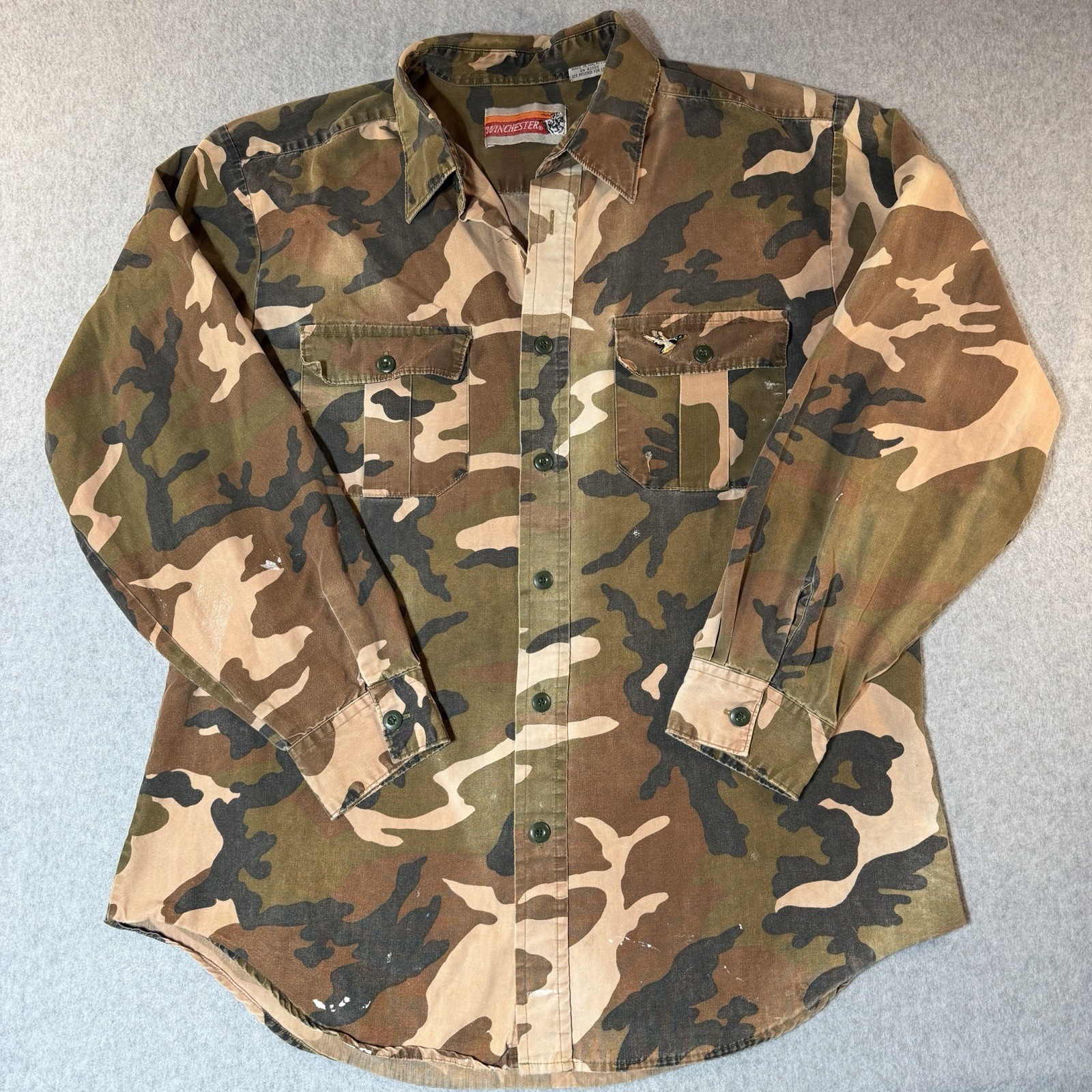 90s Winchester Camo Duck Hunting Shirt Button Up Mens L Grunge Streetwear Y2K