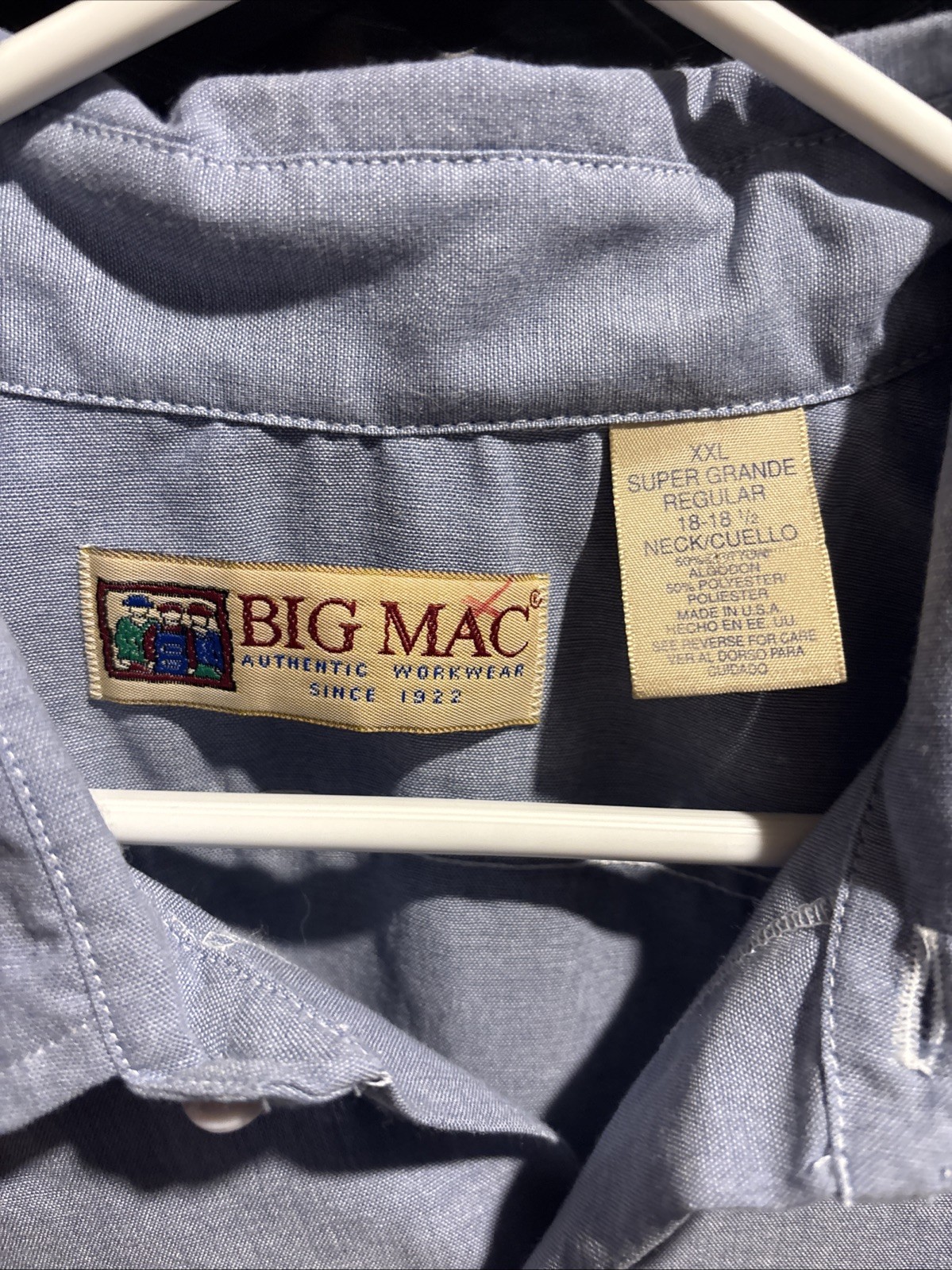 VINTAGE 1994 BIG MAC WORKWEAR BUTTON UP SHIRT MADE IN USA 18-18 1/2