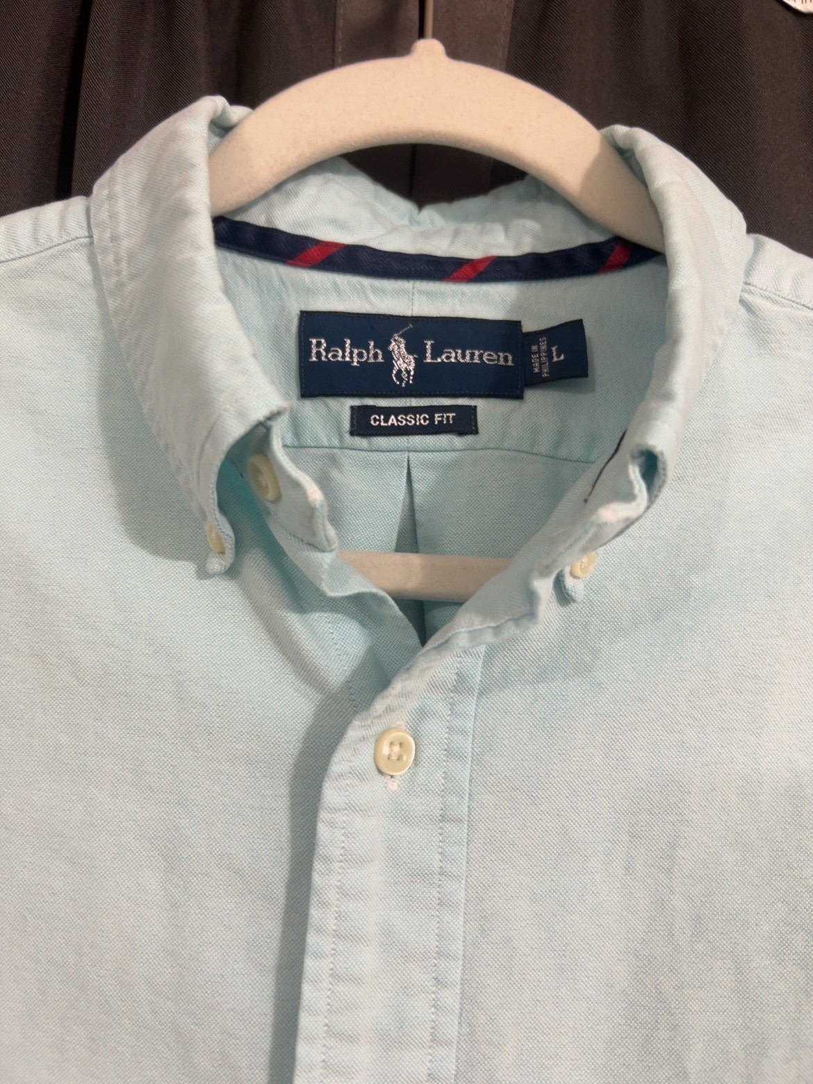 Polo Ralph Lauren Mens L Blue Button Up Shirt Short Sleeve Classic Fit Cotton