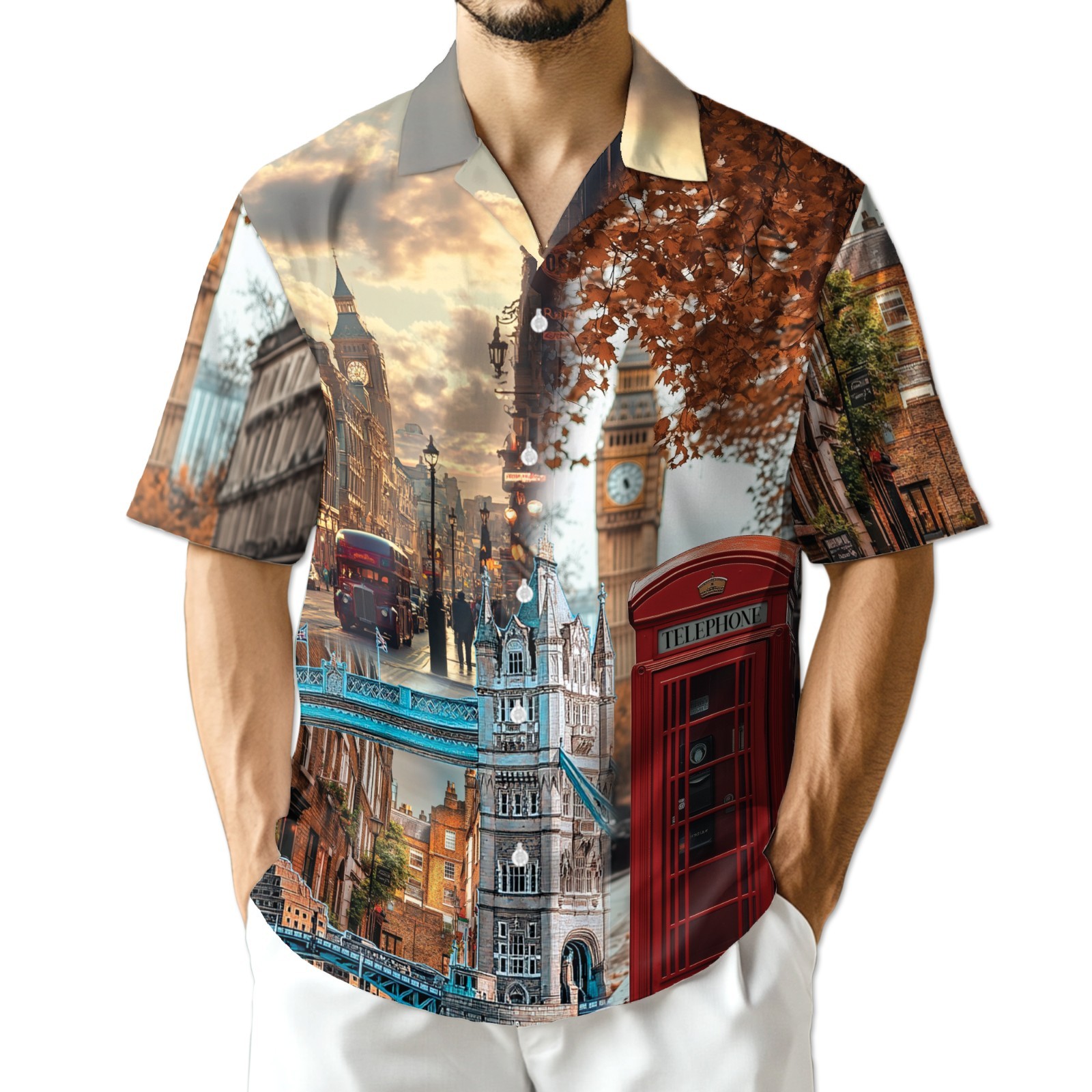 London Travel Hawaiian Shirt UK Landmark Tropical Summer Button Up