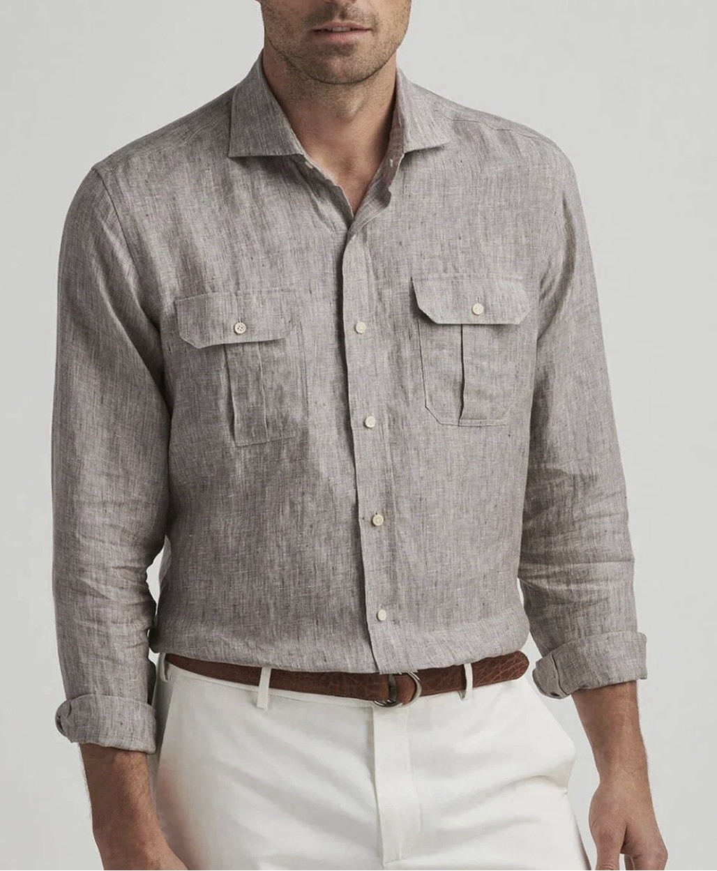 NWT $250 Peter Millar Crown Crafted Positano Men’s L Brown Linen Sport Shirt