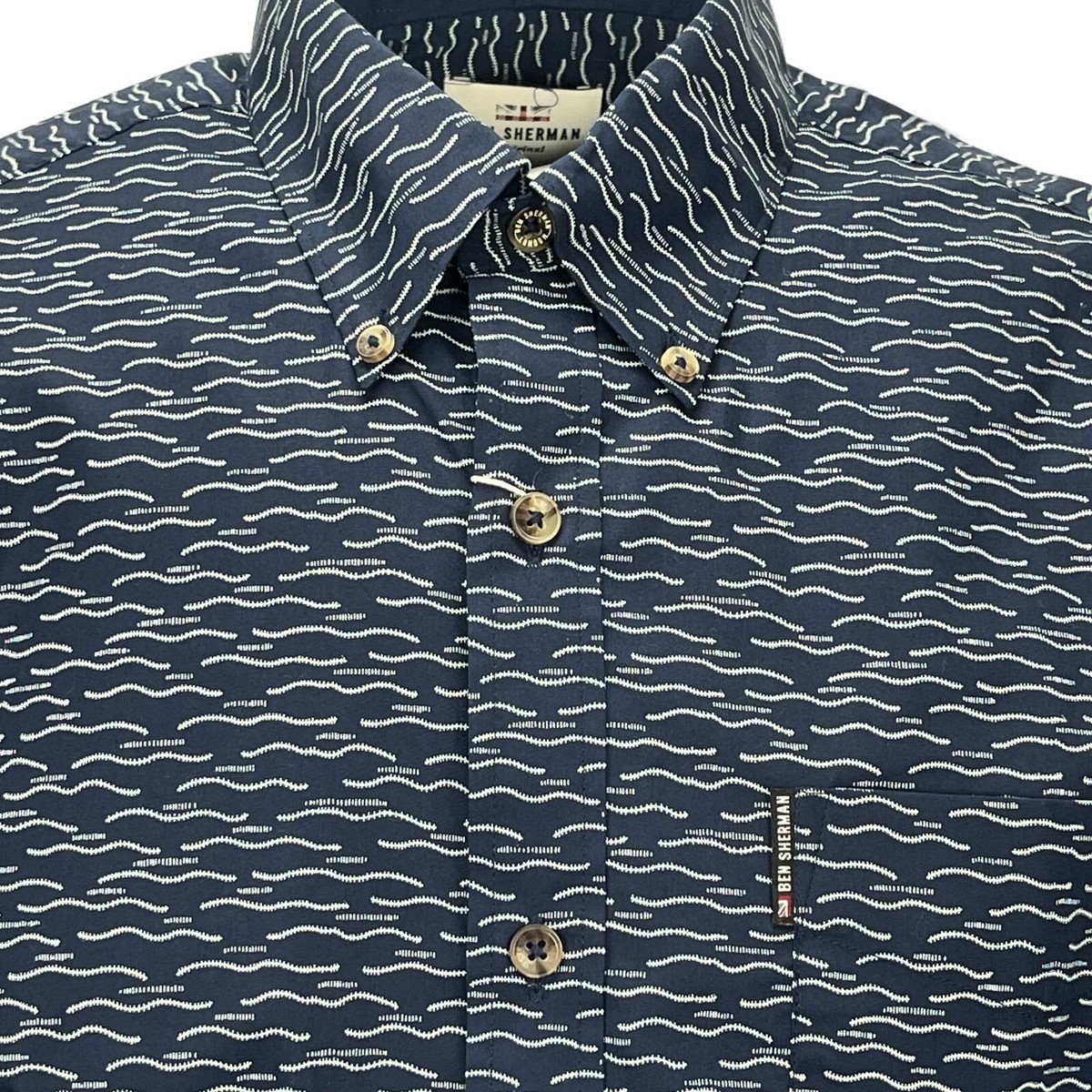 BEN SHERMAN 100% Cotton Men’s Wave Casual Long Sleeve Shirt – M – Indigo Blue