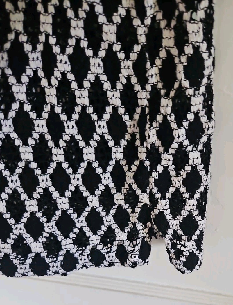 Massive Luxury Black & White Diamond Crochet Polo Button Down Shirt in Men’s L
