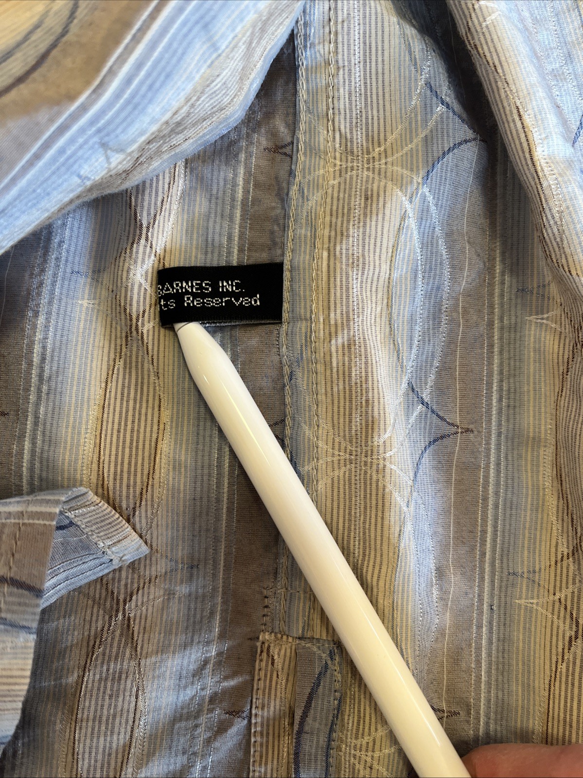 Jhane Barnes Shirt Mens Sz M Silk Cotton Blend Button Up Lt Blue Tan Geometric