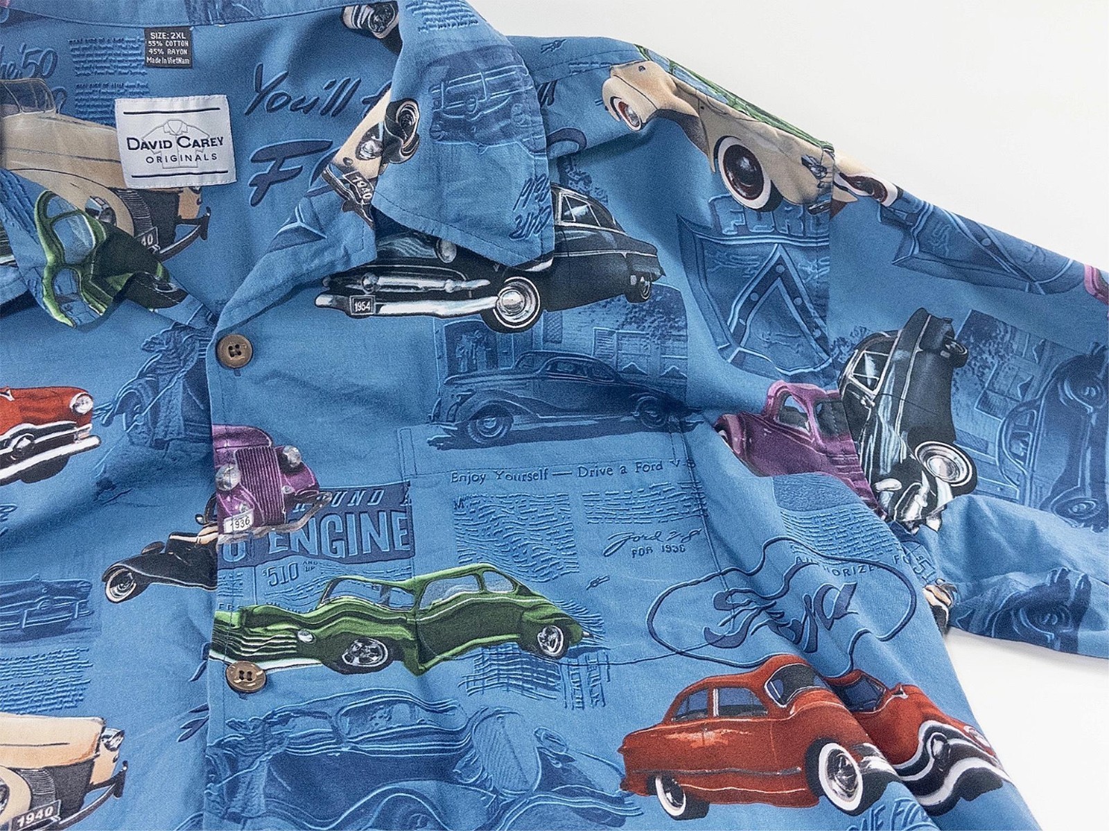 David Carey Originals Ford Classic Cars Hawaiian Style Shirt Men’s Size 2XL Nice