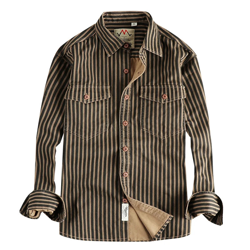 2026 Autumn And Winter New American Retro Stripe Long-Sleeve Lapel Shirt
