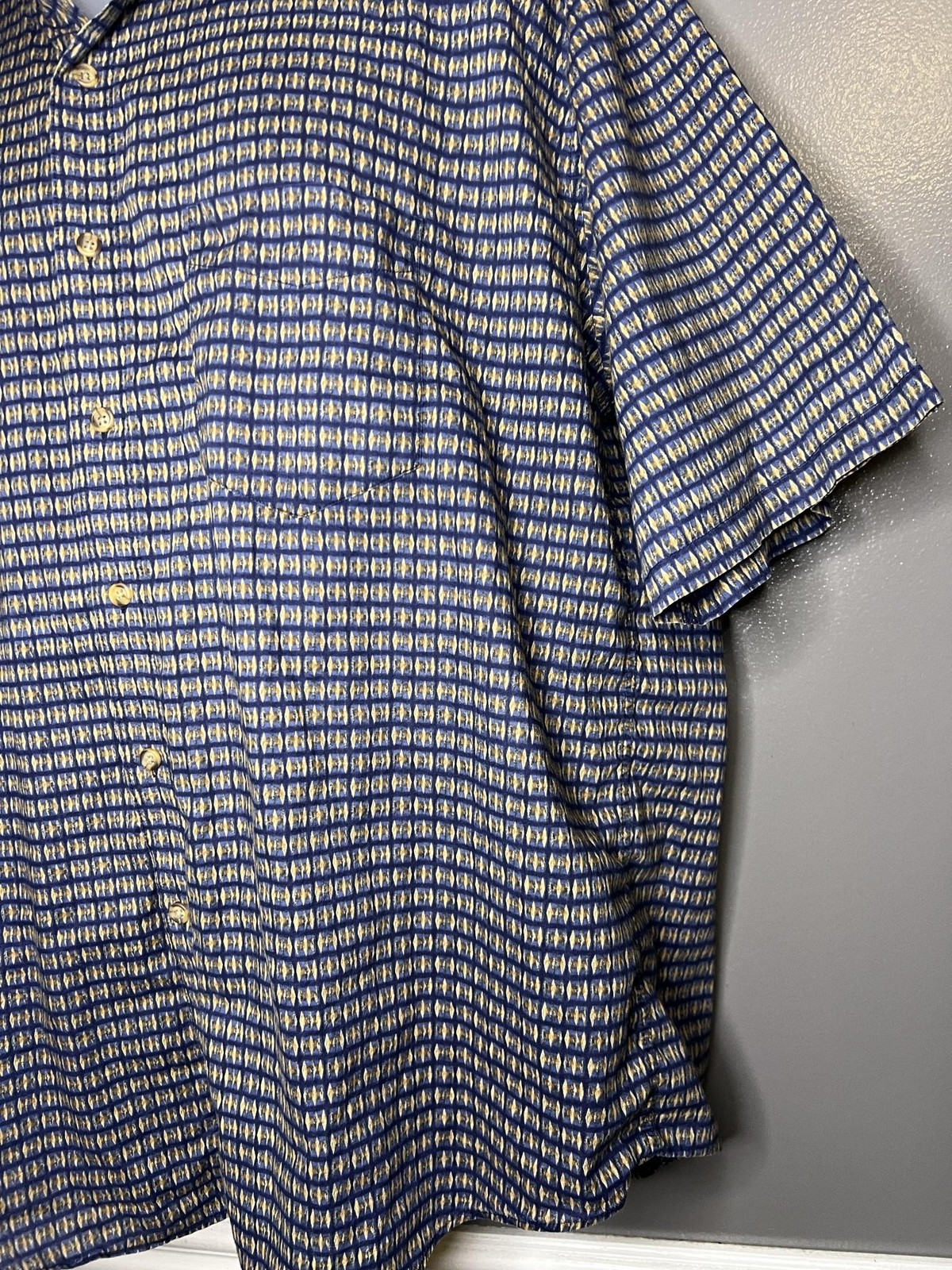 BCS By North 44° Shirt Mens XL Blue Geometric Short Sleeve Button Up Casual