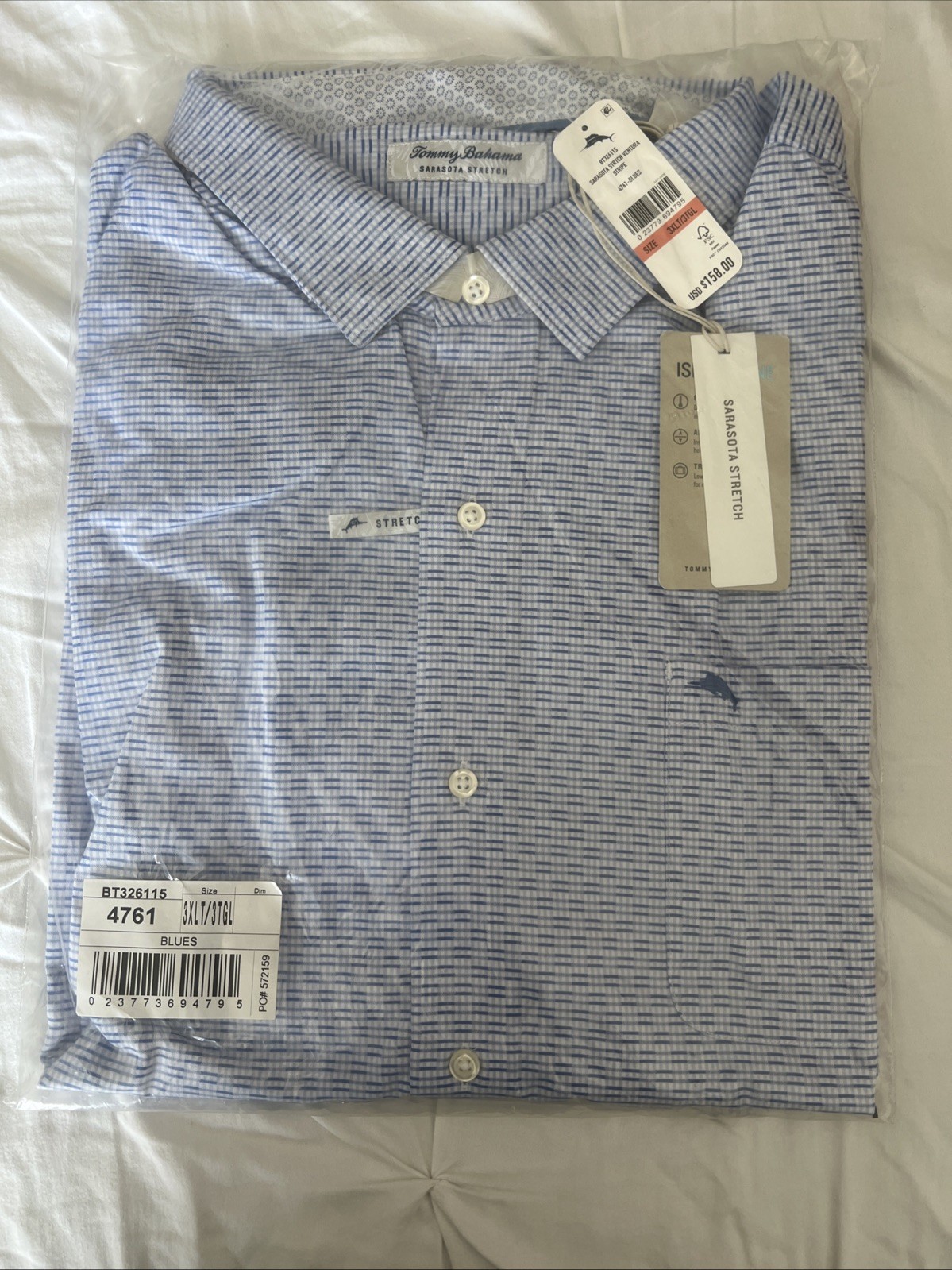NWT Tommy Bahama Sarasota Stretch Shirt 3XLT Big Tall Blue Performance Button Up
