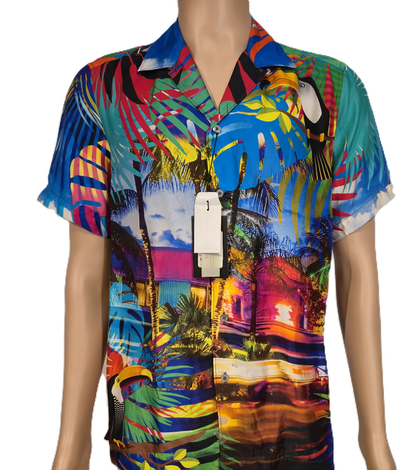 NWT $448 ROBERT GRAHAM THE TOUCAN MIX LIMITED EDT TROPICAL PRINT SILK SHIRT S