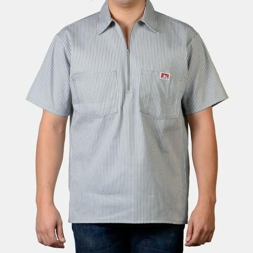 Ben Davis Men’s Short Sleeve Color Stripe Cotton Pockets Blend 1/2 Zip Shirt