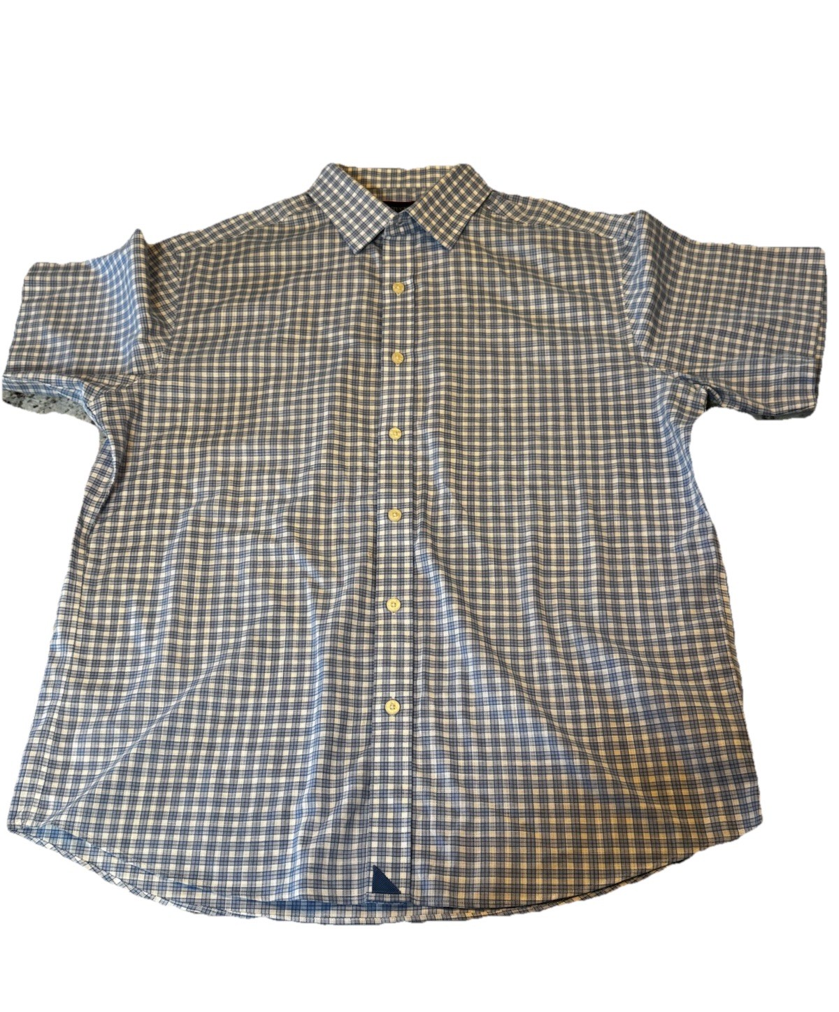 UNTUCKit Shirt Mens Large Blue Check Cotton Short Sleeve Wrinkle Free Button Up