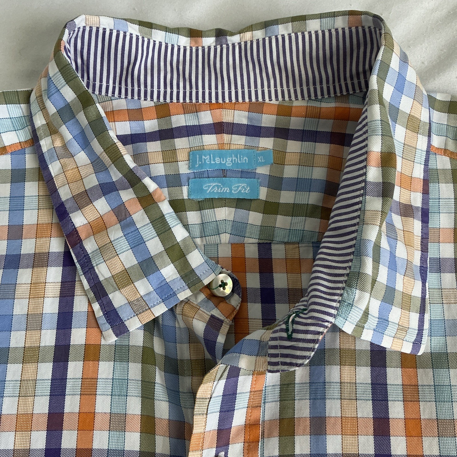 J Mclaughlin Shirt Mens XL Multicolor Check Long Sleeve French Cuff Button Down