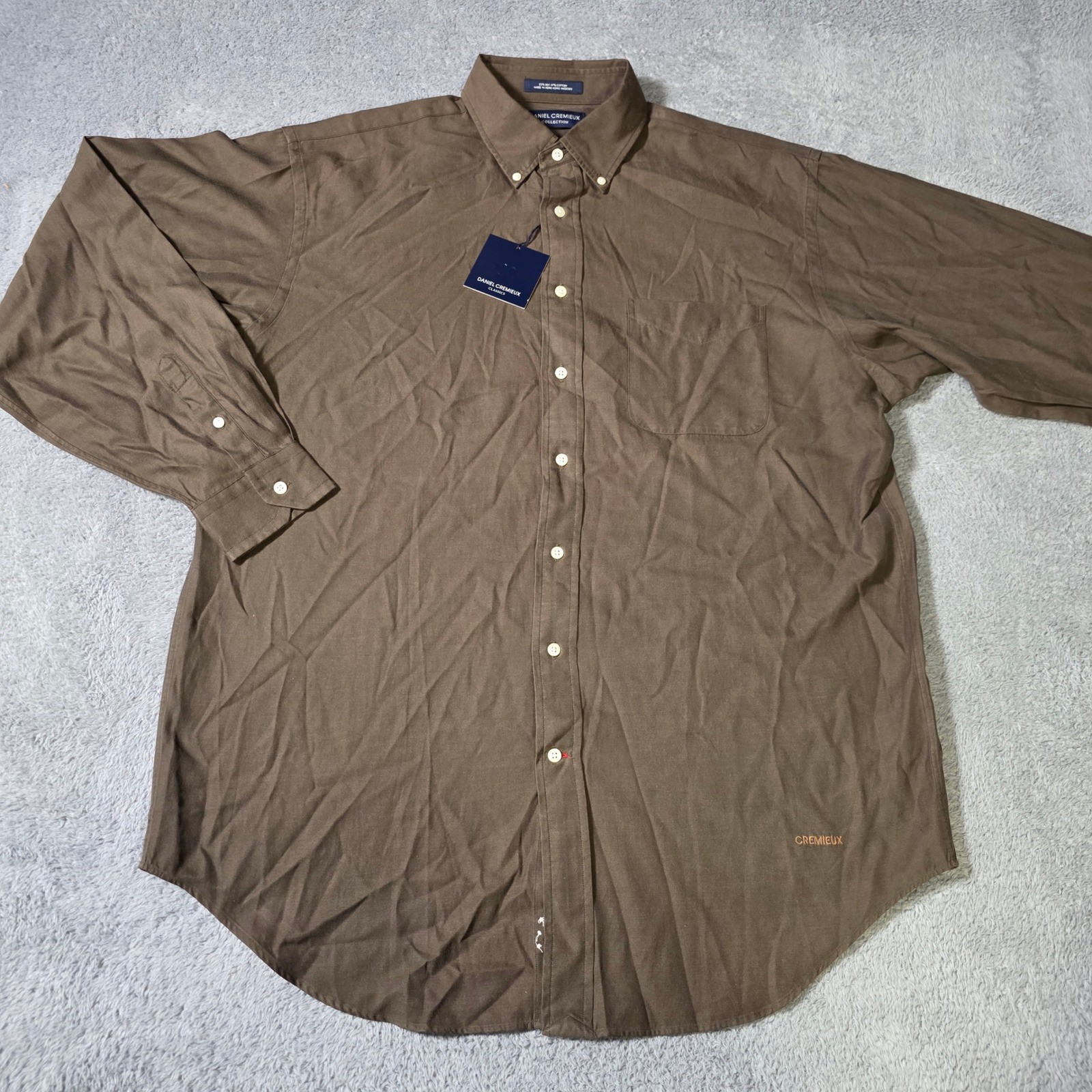 Daniel Cremieux Mens L Shirt Brown Silk Cotton Blend Button Down Long Sleeve