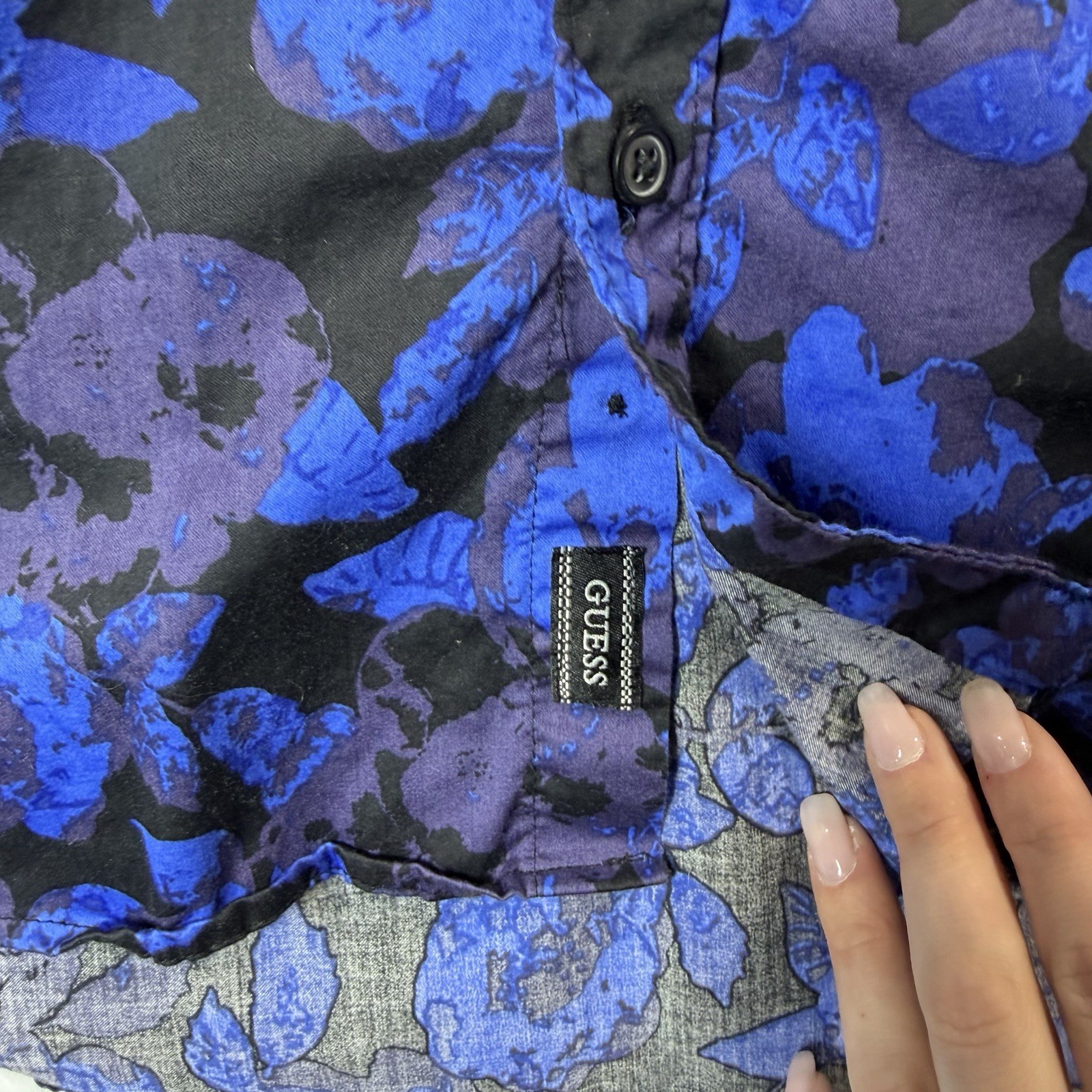 Guess Blue Floral Cotton Blend Long Sleeve Button-Up Shirt Men’s M Spring Summer