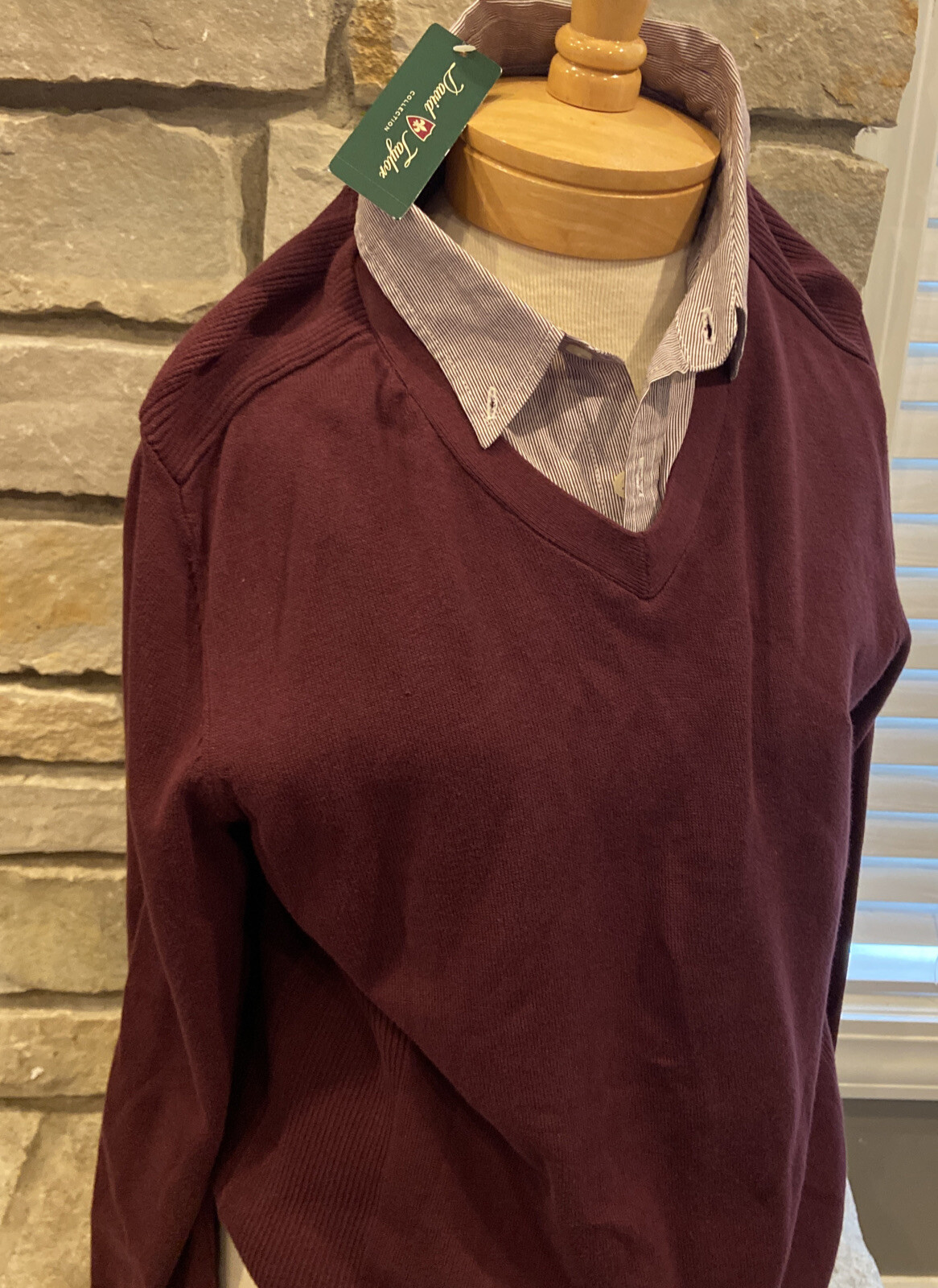 David Taylor Long Sleeve Woven Sweater Mens Medium Burgundy NWT Vintage