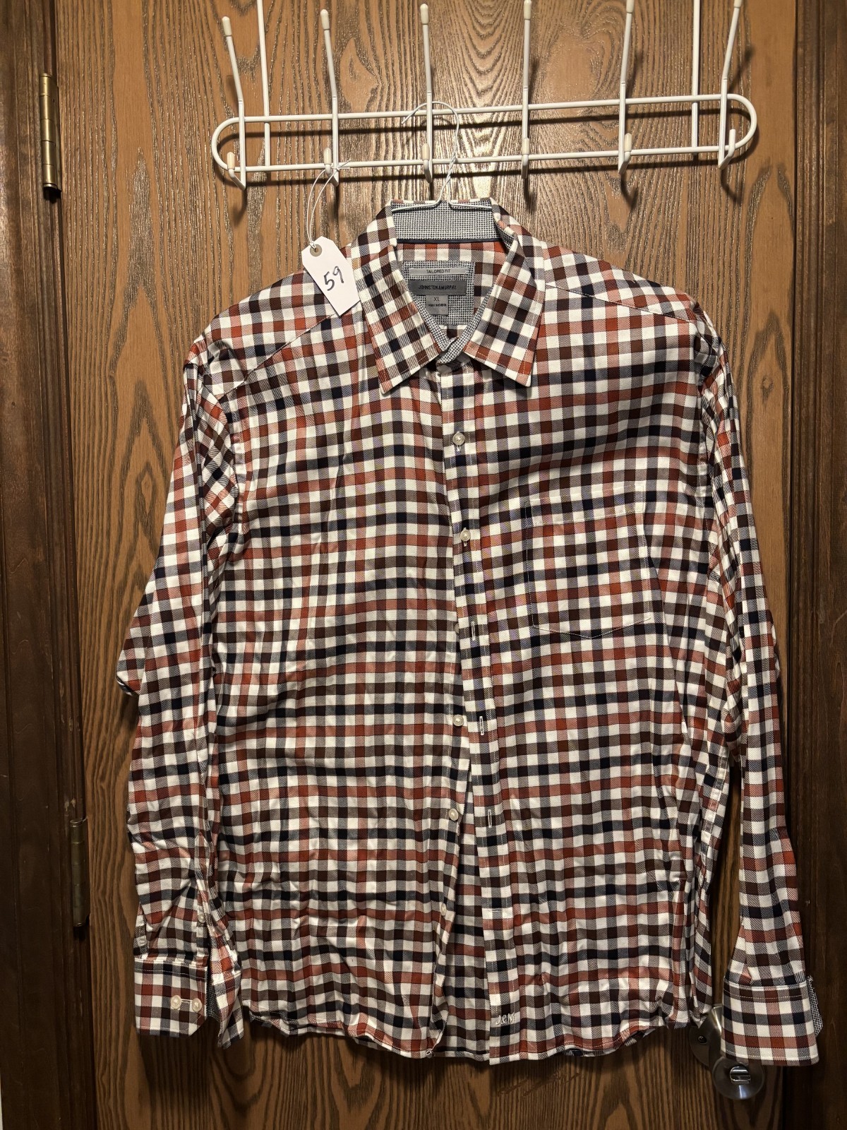 Johnston & Murphy Men’s Dress Shirt Size XL with Checkered Pattern Long Sleeve