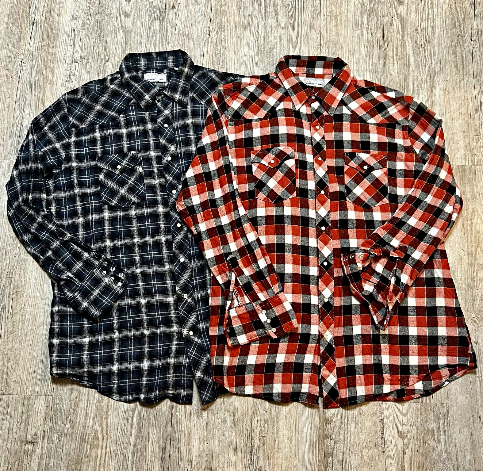 Wrangler Wrancher Pearl Snap Lot of 2 Men’s 2X Plaid Flannel Shirts