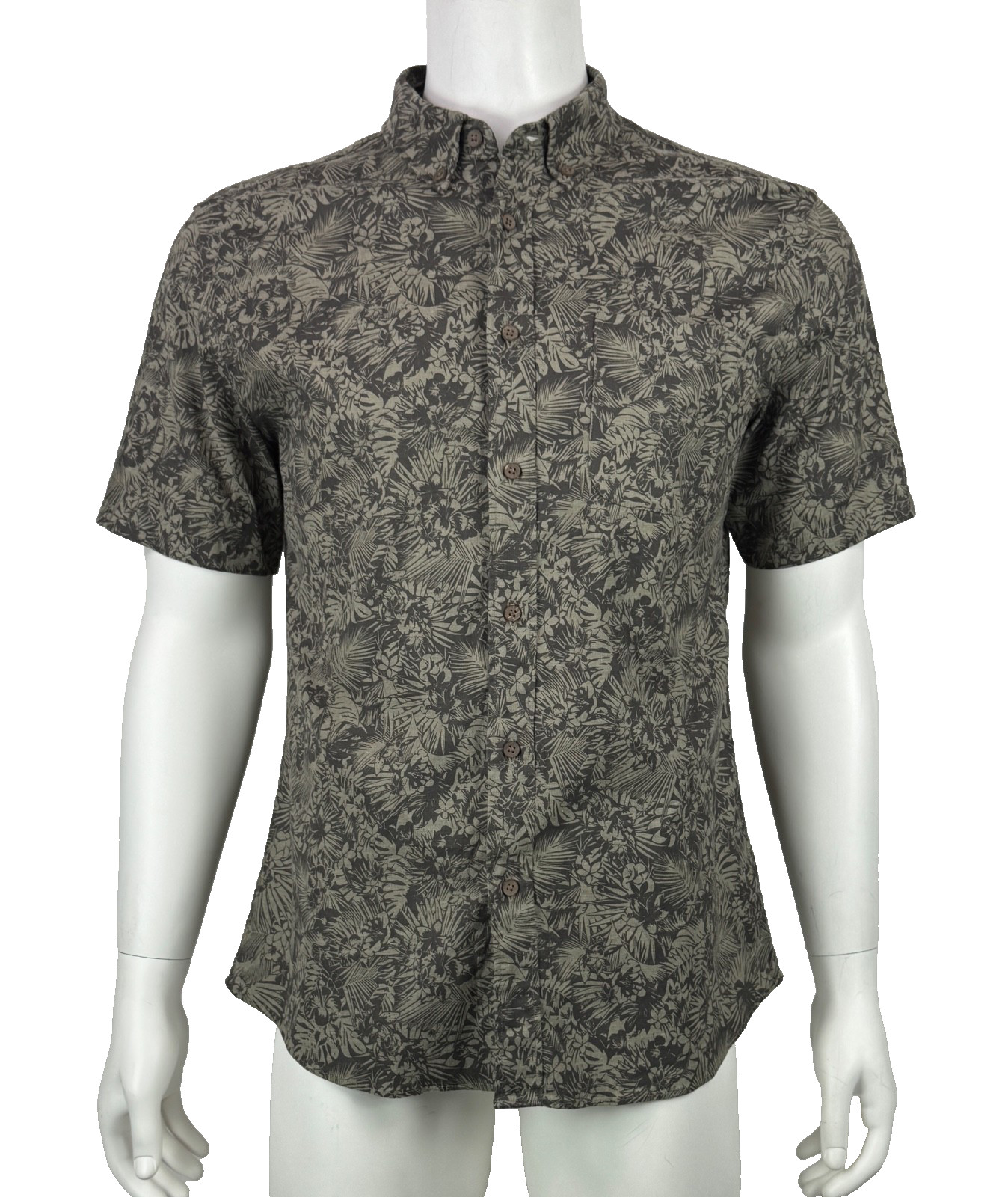 $158 Faherty Olive Gray Tropical Print Shirt Sz Large Button Down Top