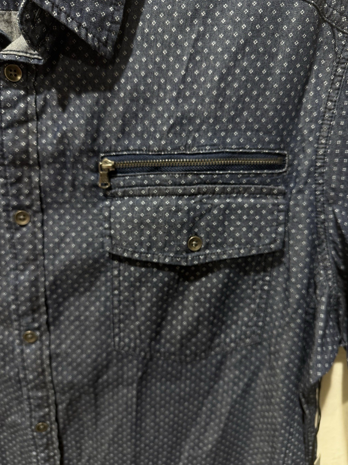 XXL Rock and Republic Men’s Blue Short Sleeve Button Up Shirt 400 Ink Zipper