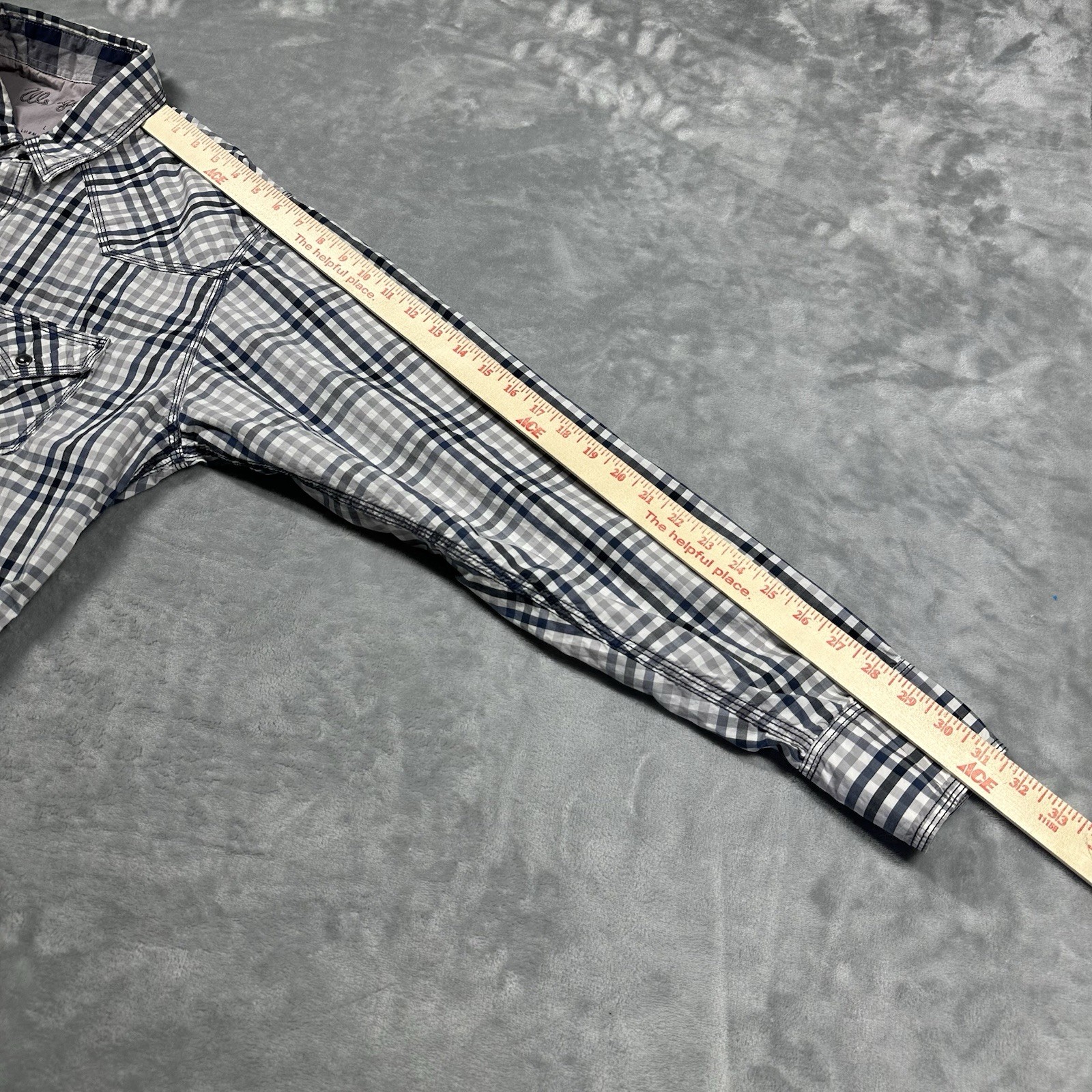Wrangler 20X Shirt Mens Large Black Pearl Snap Western Gray Plaid Long Sleeve