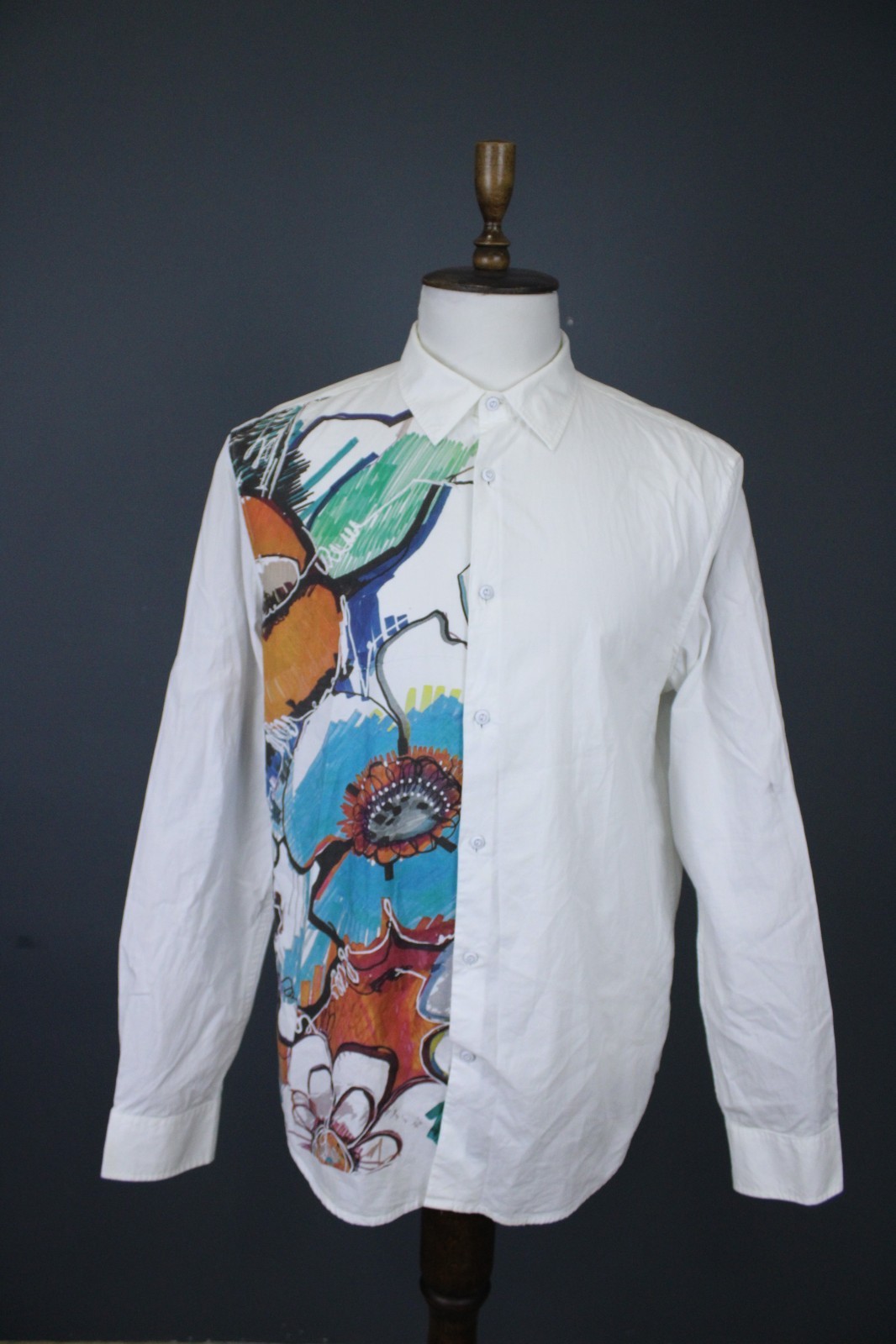 Desigual Multicolor Abstract Floral Cotton Button Up Long Sleeve Shirt Size XL