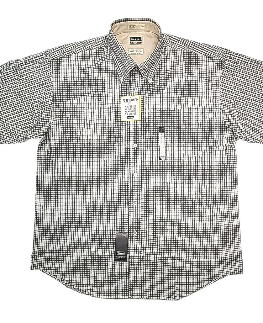 Haggar Shirt Forever New Men Sz Large Blue Tan Plaid Shirt Button Long Sleeve