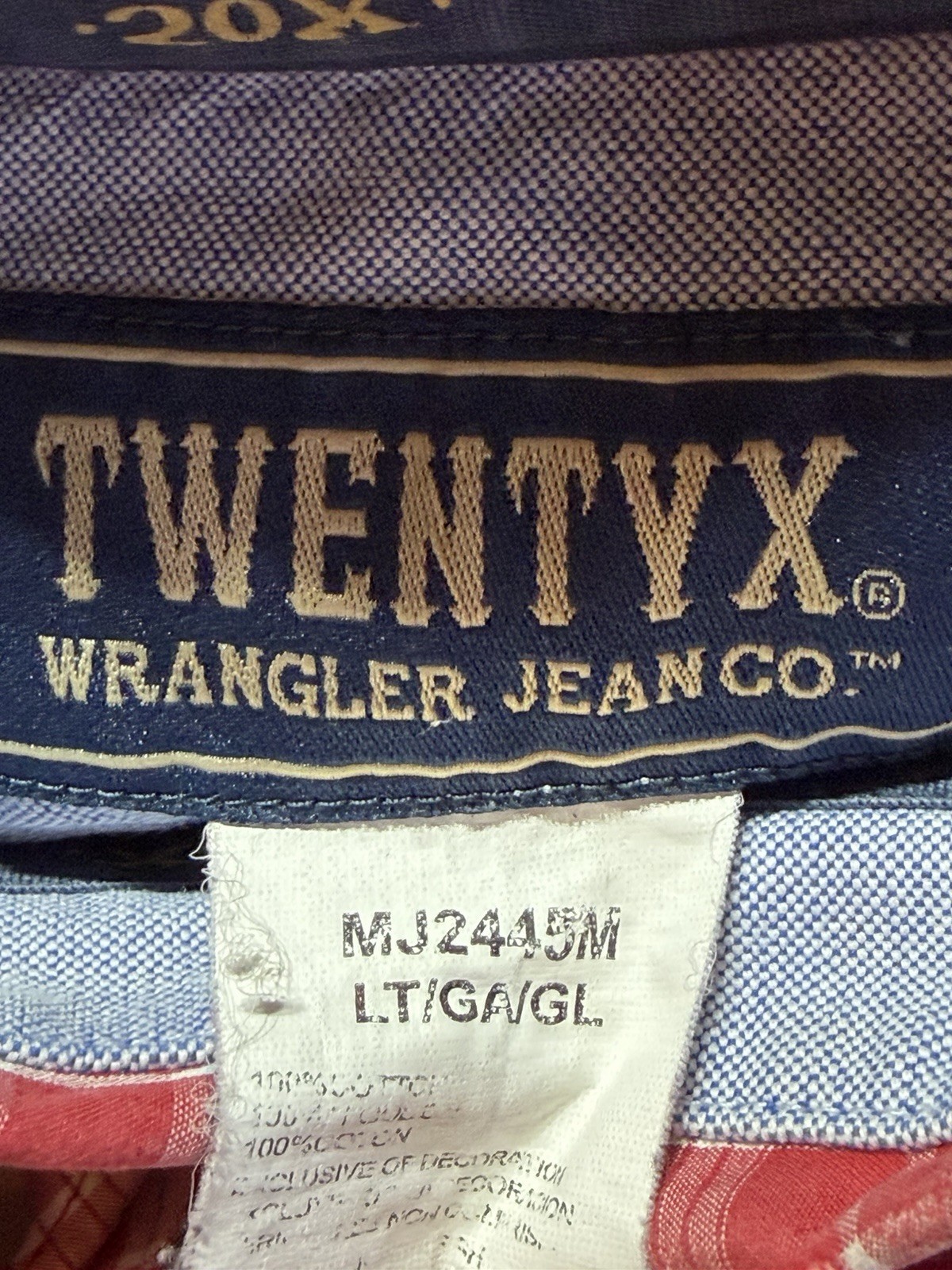Wrangler 20X Mens Button Down Shirt Large TALL LT Twenty X Red Plaid Western