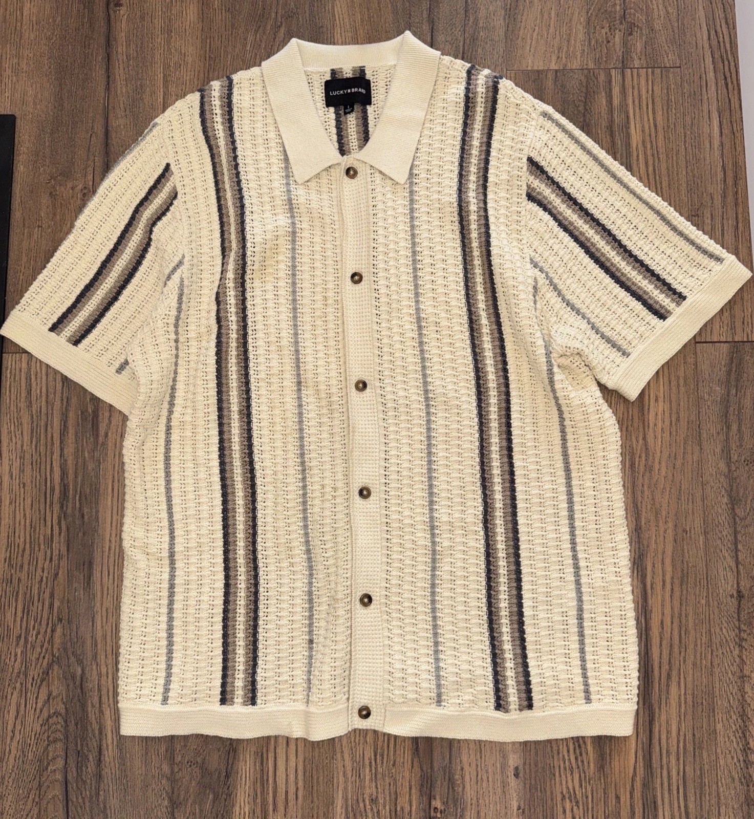 Lucky Brand Men’s Crochet Button Up Short Sleeve Shirt