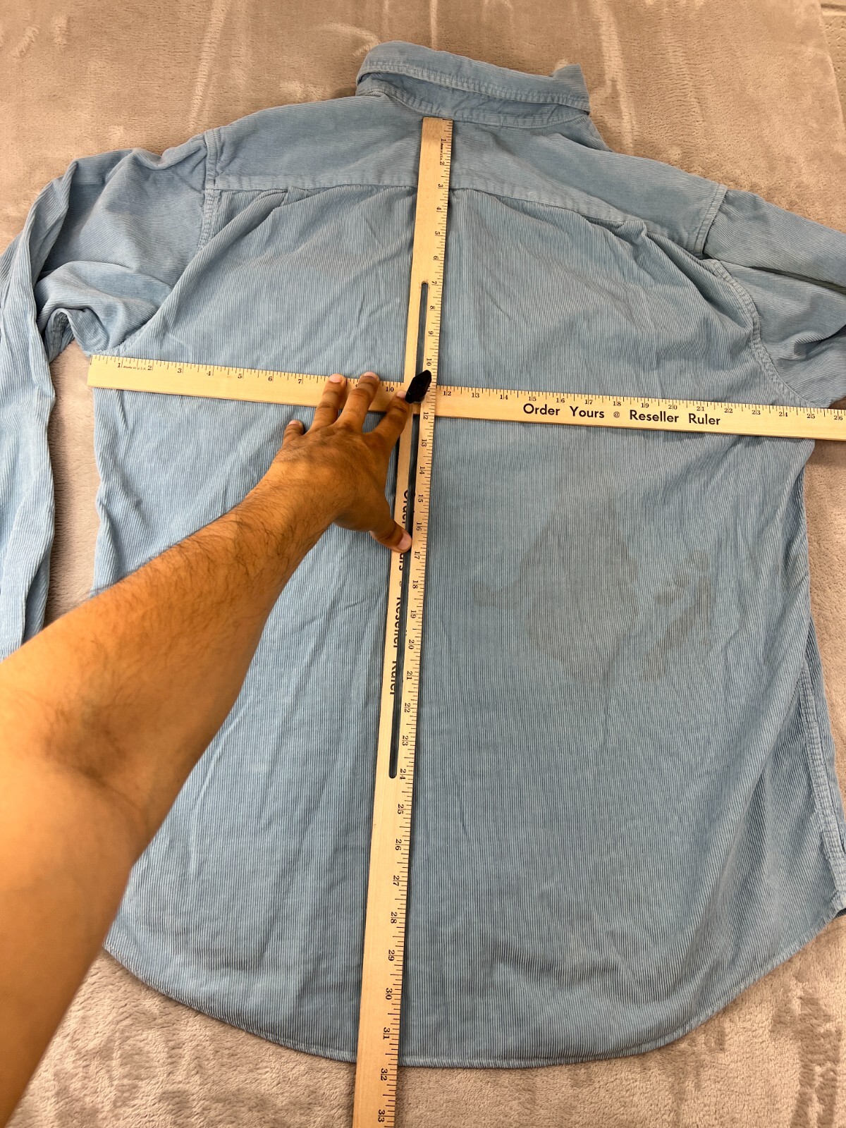 Civilianaire Men’s Corduroy Long Sleeve Button Up Shirt XL Blue Pockets USA MADE