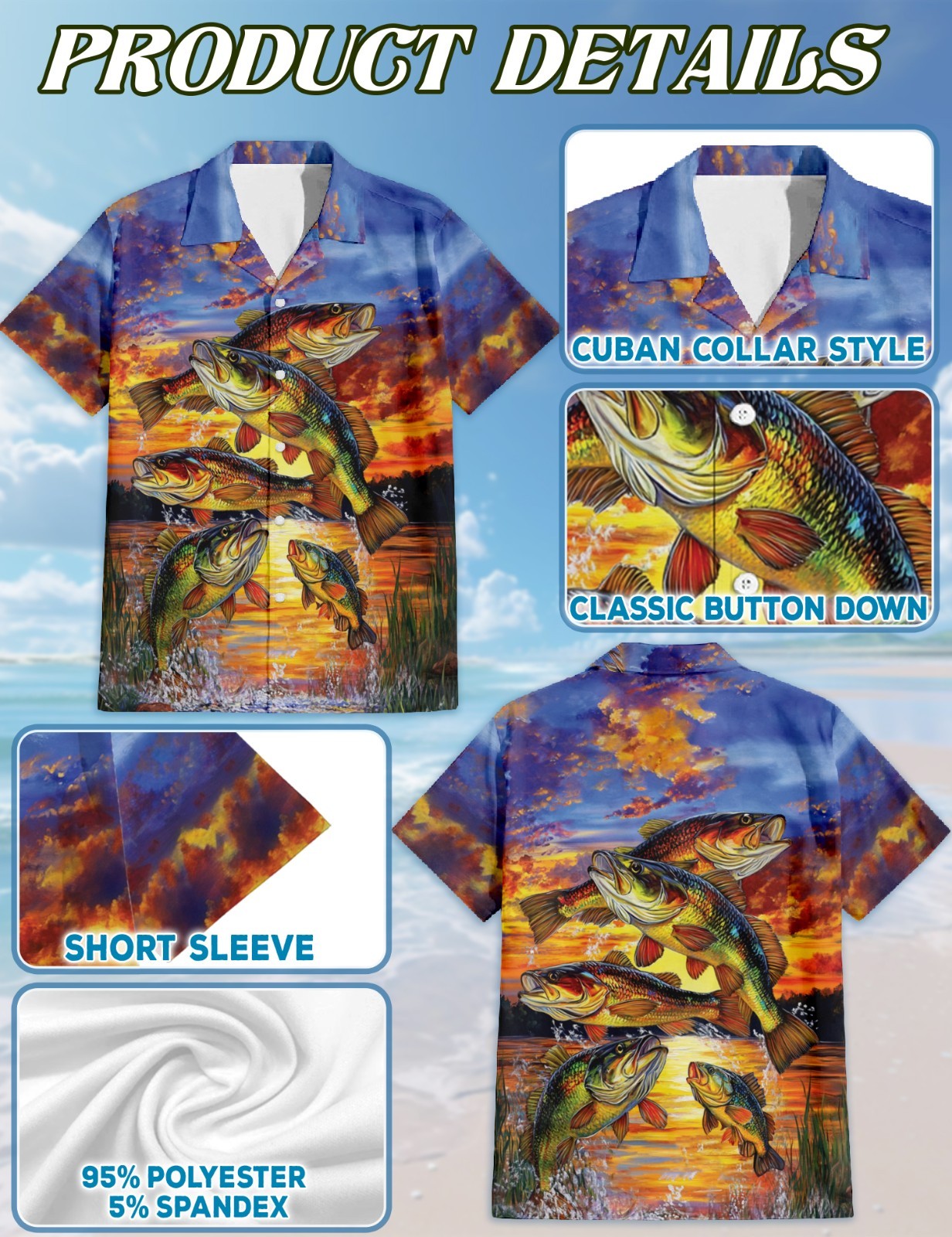 Sunset Largemouth Bass Fishing Hawaiian Shirt Outdoor Summer Gift