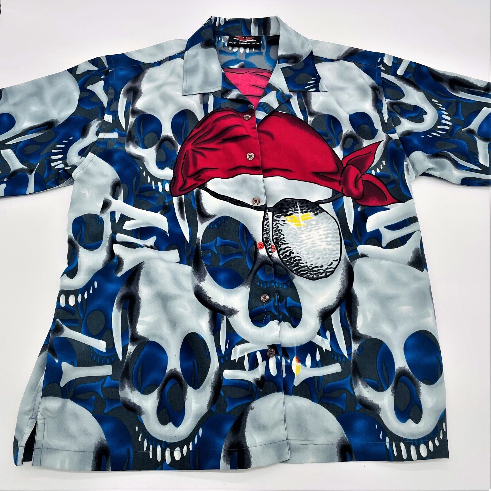 Defying Conventional Concepts Shirt Mens Large Pirate Skull AOP Button Collared