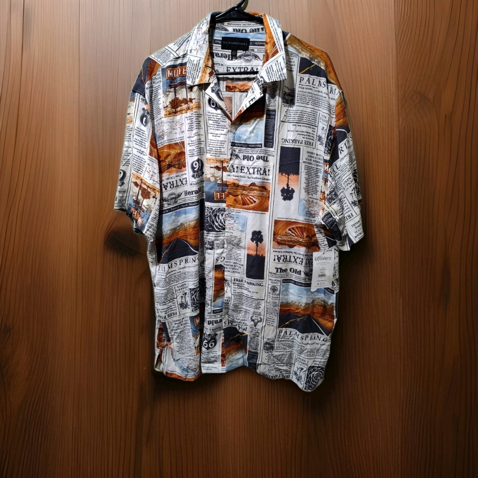 No Boundaries Men Route 66 Shirt 46 – 48 Palm Spring News Print Short Sleeve