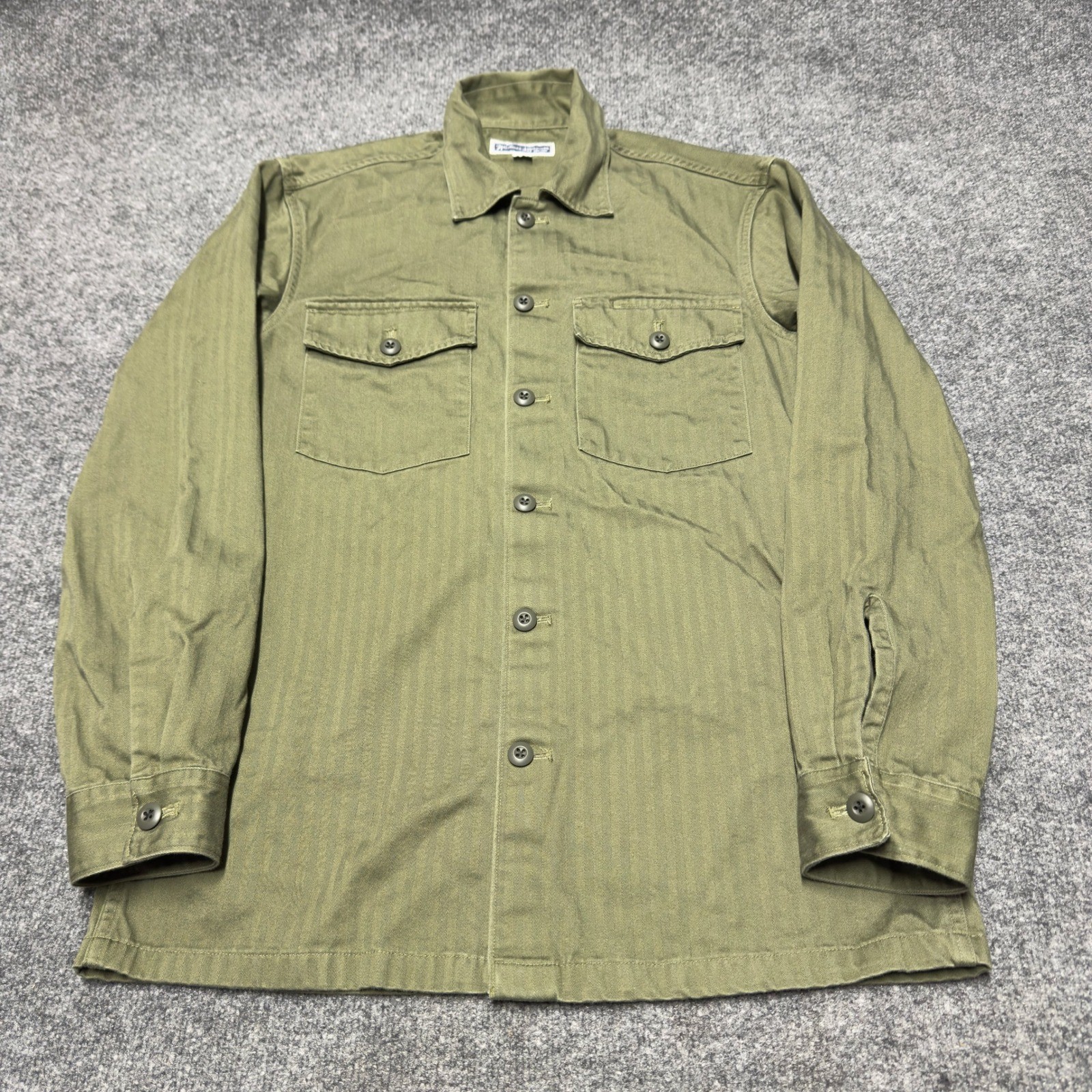Wallace & Barnes Men Small Green Herringbone Utility Work Shirt CJ676 J Crew