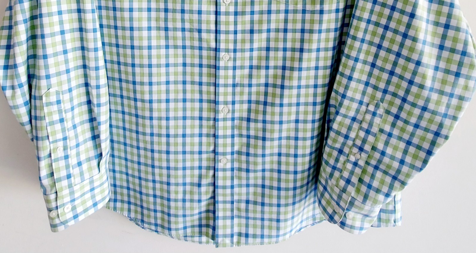 LANDS END Mens XXL 18-18 1/2 White Blue Green & Check Woven Shirt