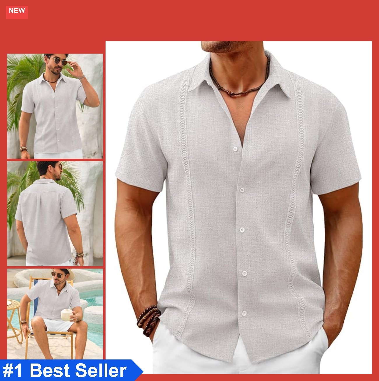 Mens Linen Guayabera Shirts Short Sleeve Cuban Casual Summer Button Down Shirt