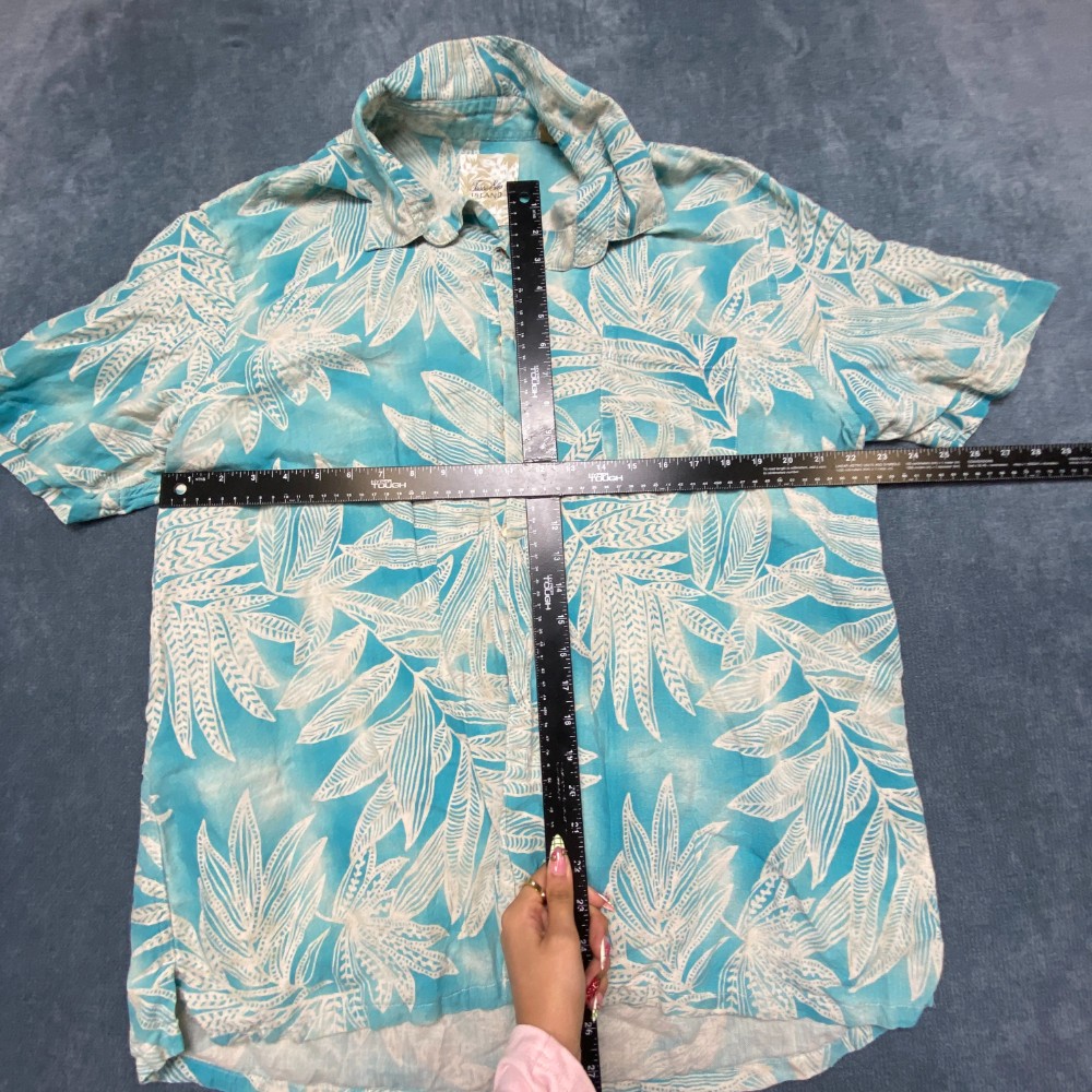 Tasso Elba Island Hawaiian Shirt 2XL Mens White Blue Tropical Leaf Silk Linen