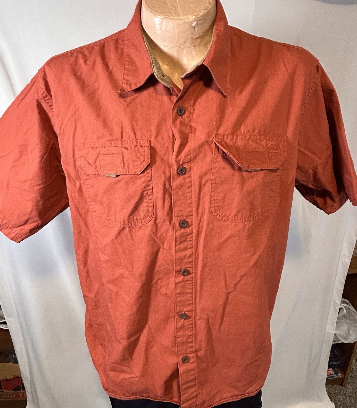 Wrangler Authentics Button Up Shirt Mens M Blue Relaxed Fit Western Short-Sleeve