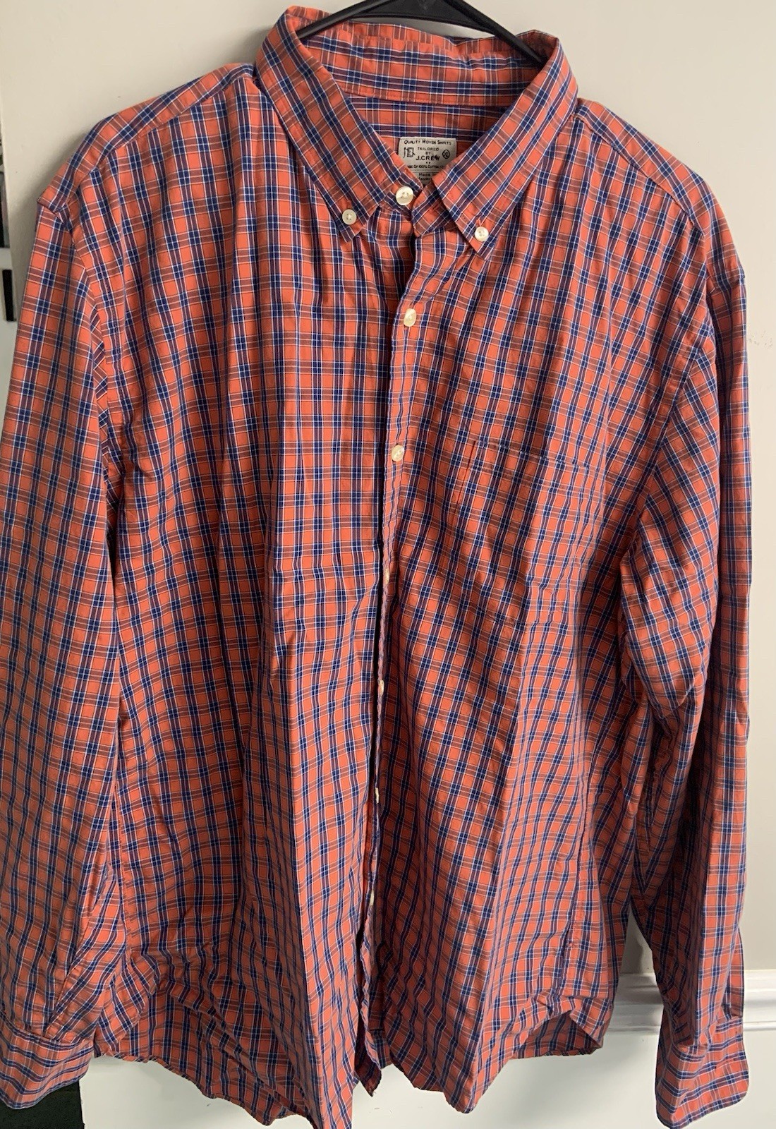 J Crew Shirt Men’s Orange Blue Check Cotton Button Down Sz XL
