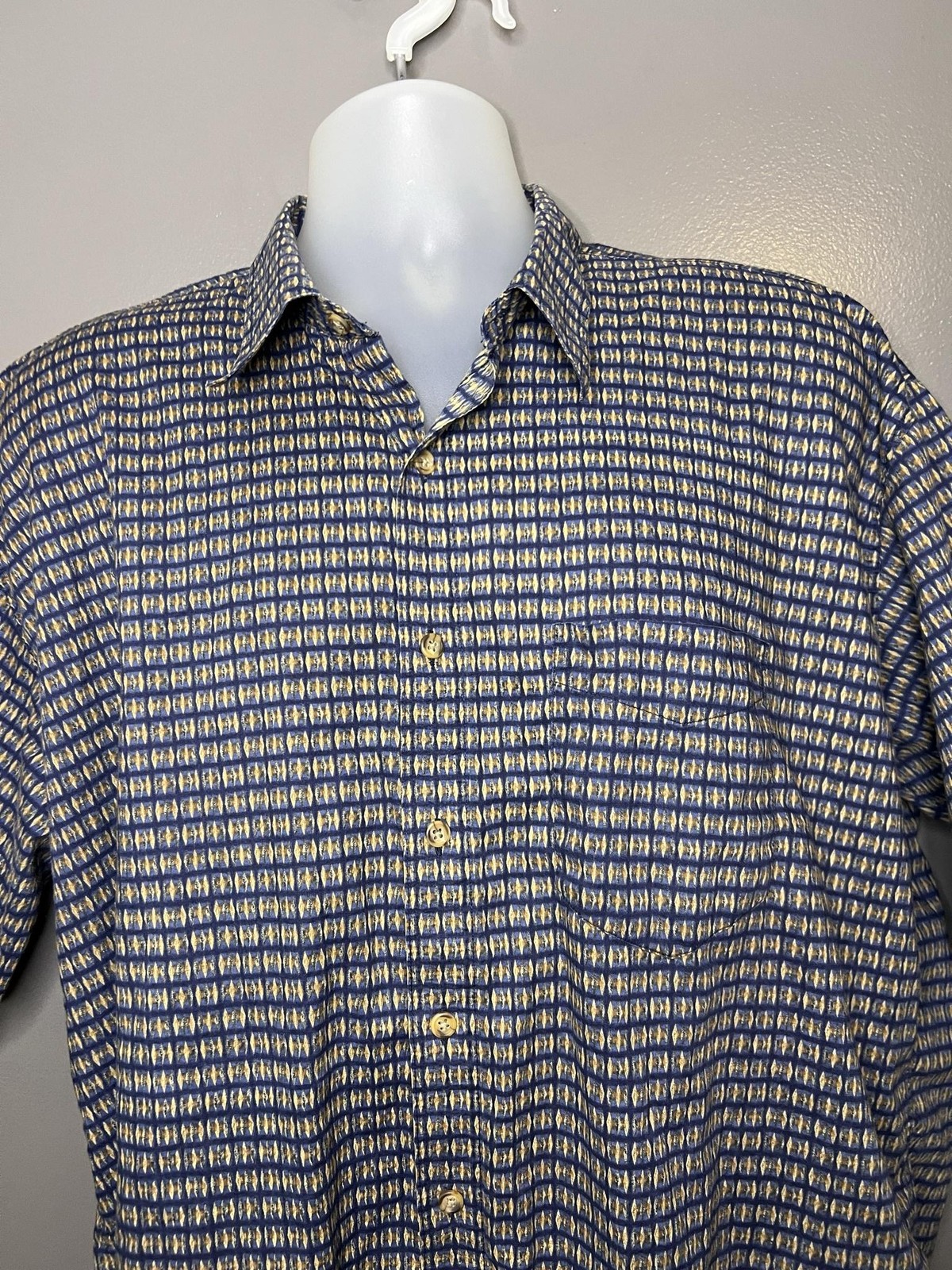 BCS By North 44° Shirt Mens XL Blue Geometric Short Sleeve Button Up Casual