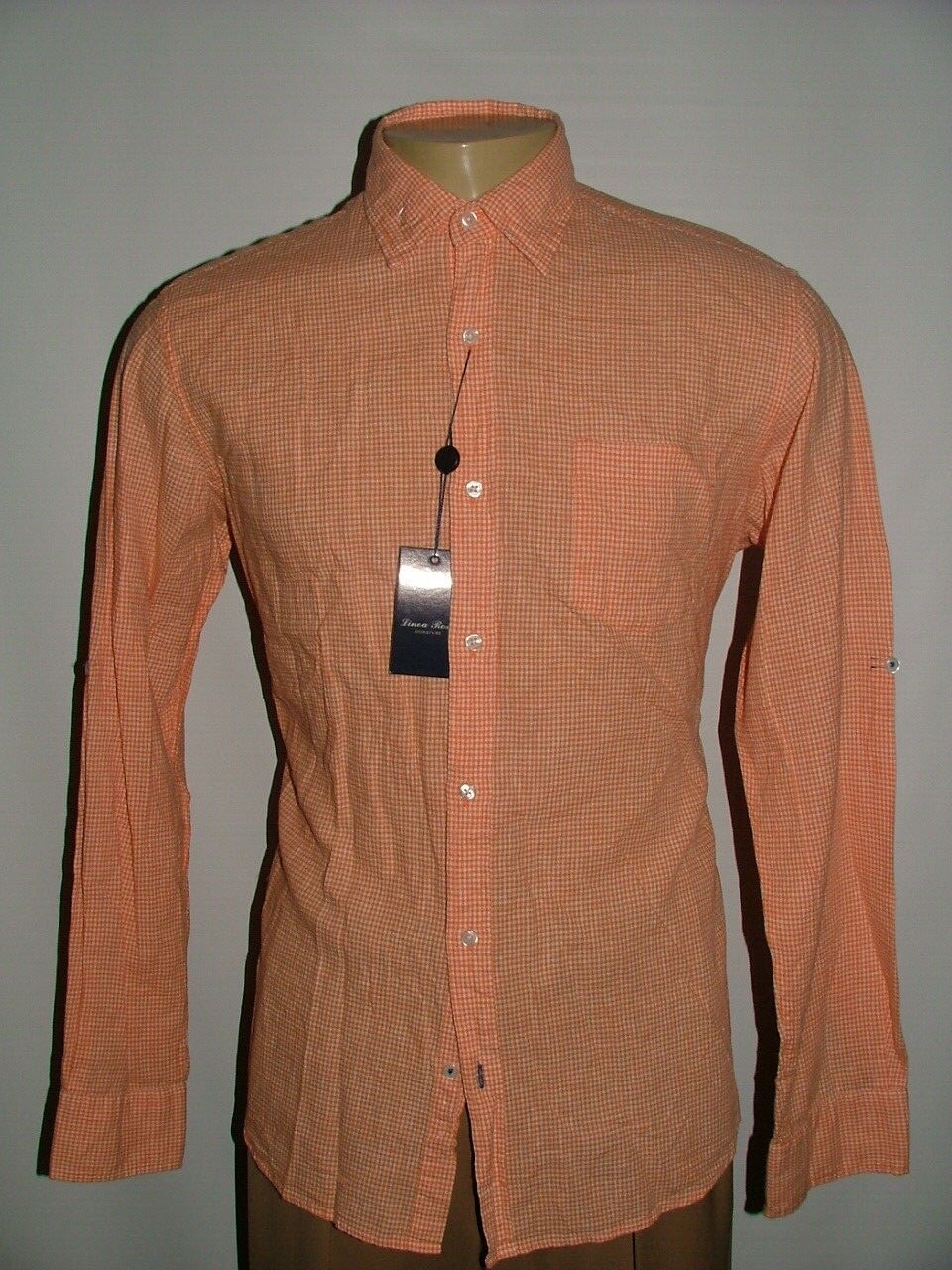 NEW WT LINEA ROSSO SIGNATURE CASUAL SHIRT SIZE M COTTON LINEN ORANGE PLAIDS #270