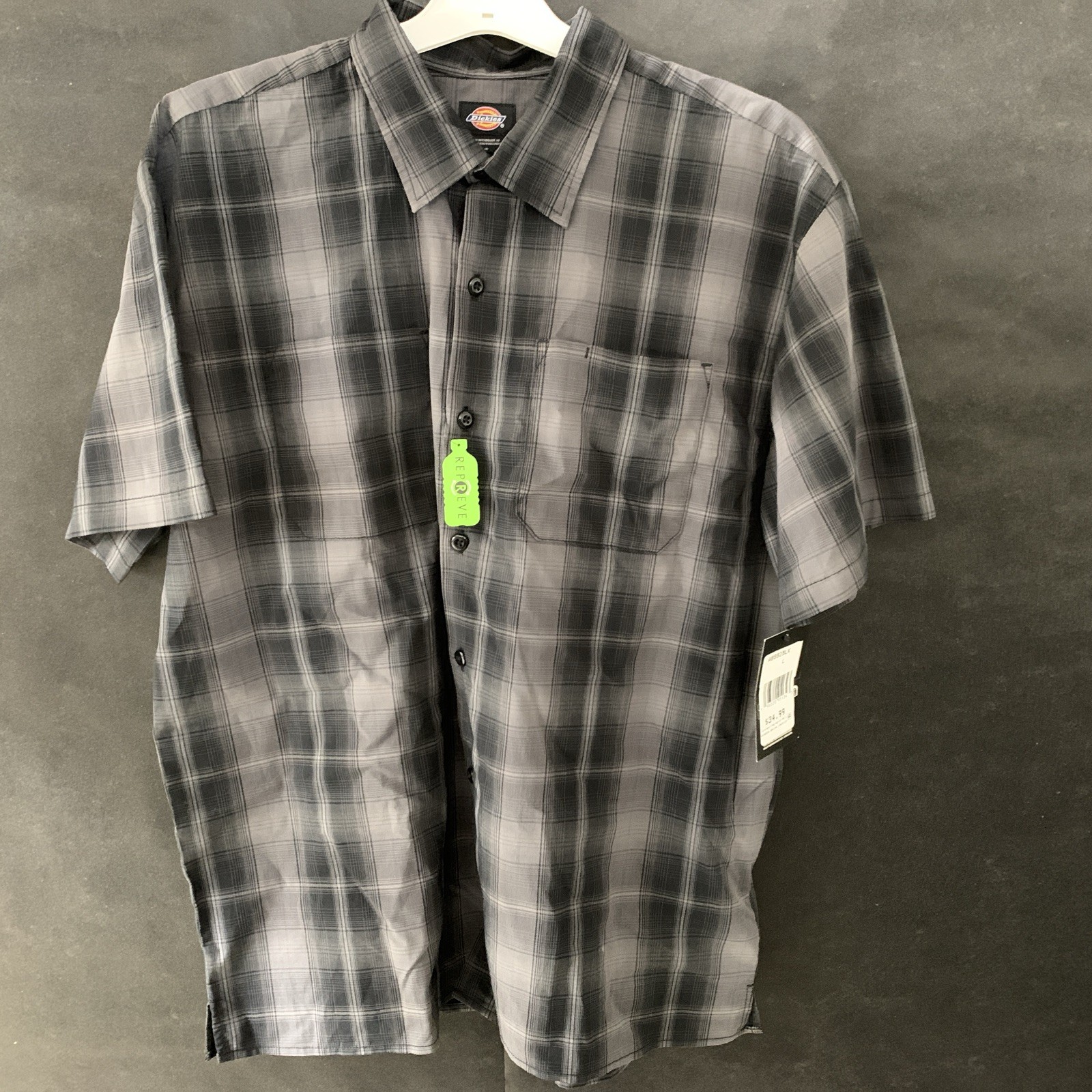 PICK SIZE – Dickies P420983 Mens Woven Dark Gray / Black Plaid Poplin T-Shirt