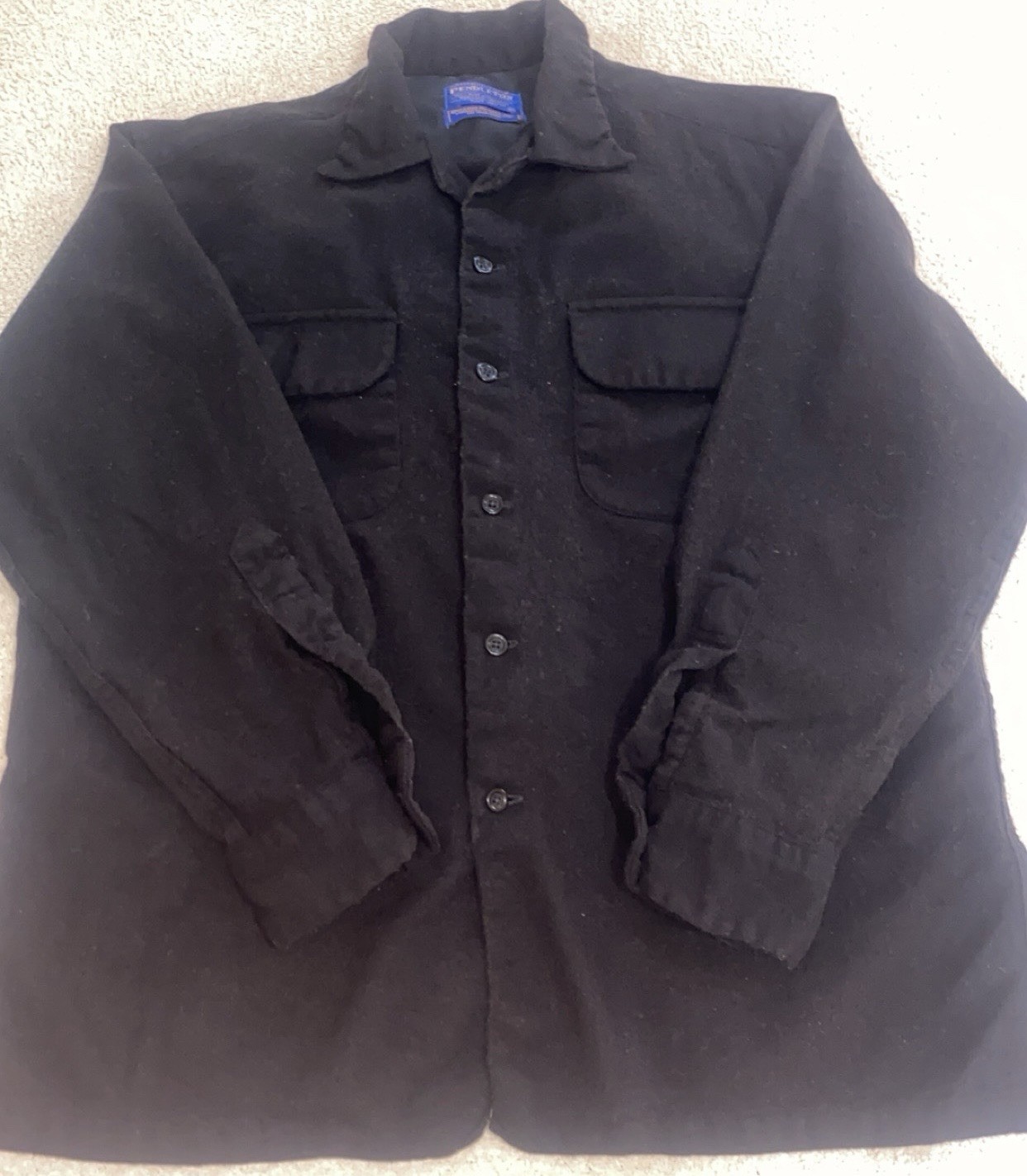 Vintage Pendleton Board Shirt Jac Mens Medium Black Virgin Wool Loop Collar