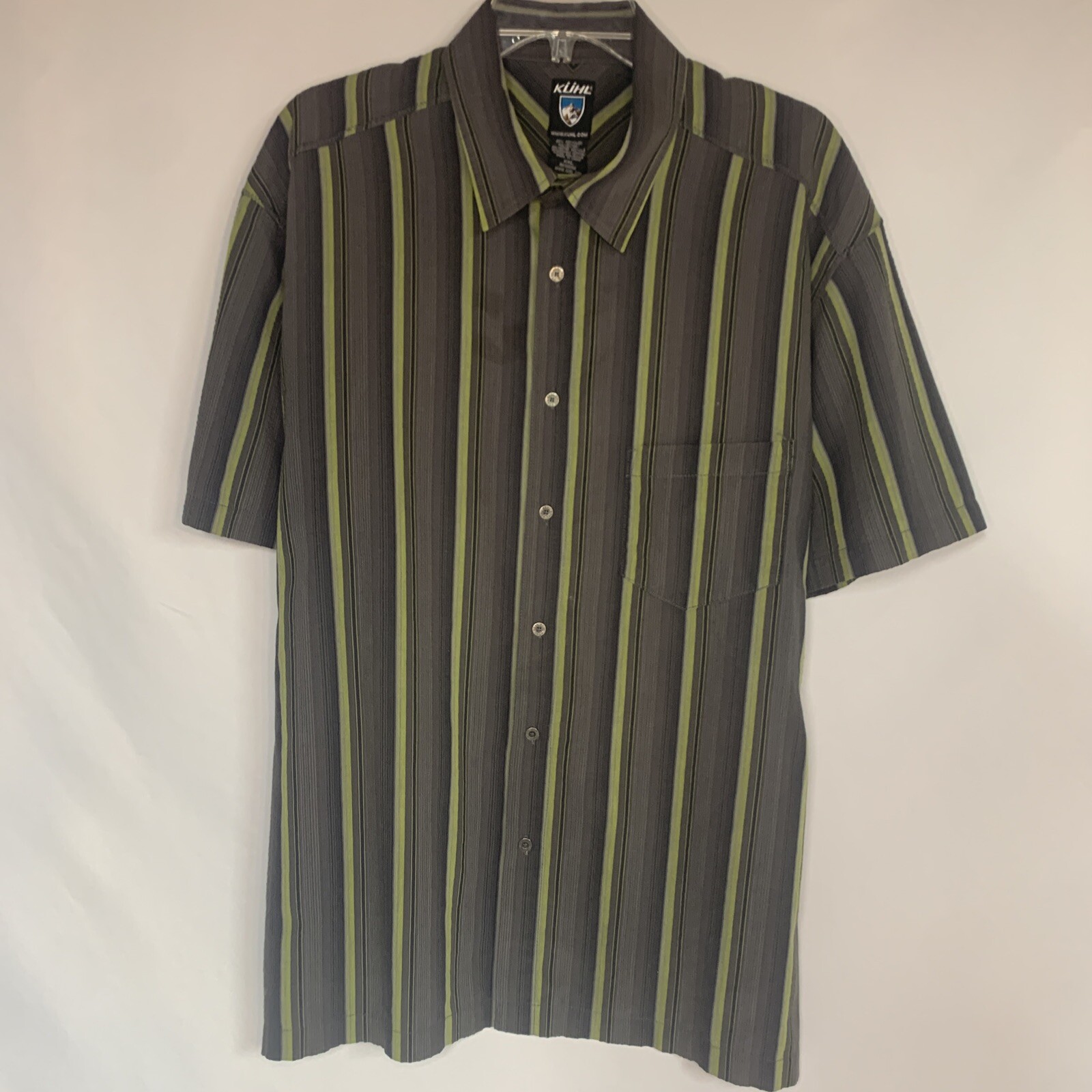 Kuhl 2XL Short Sleve Button Down Grey Green Shirt 65% Polyester 35% Cotton