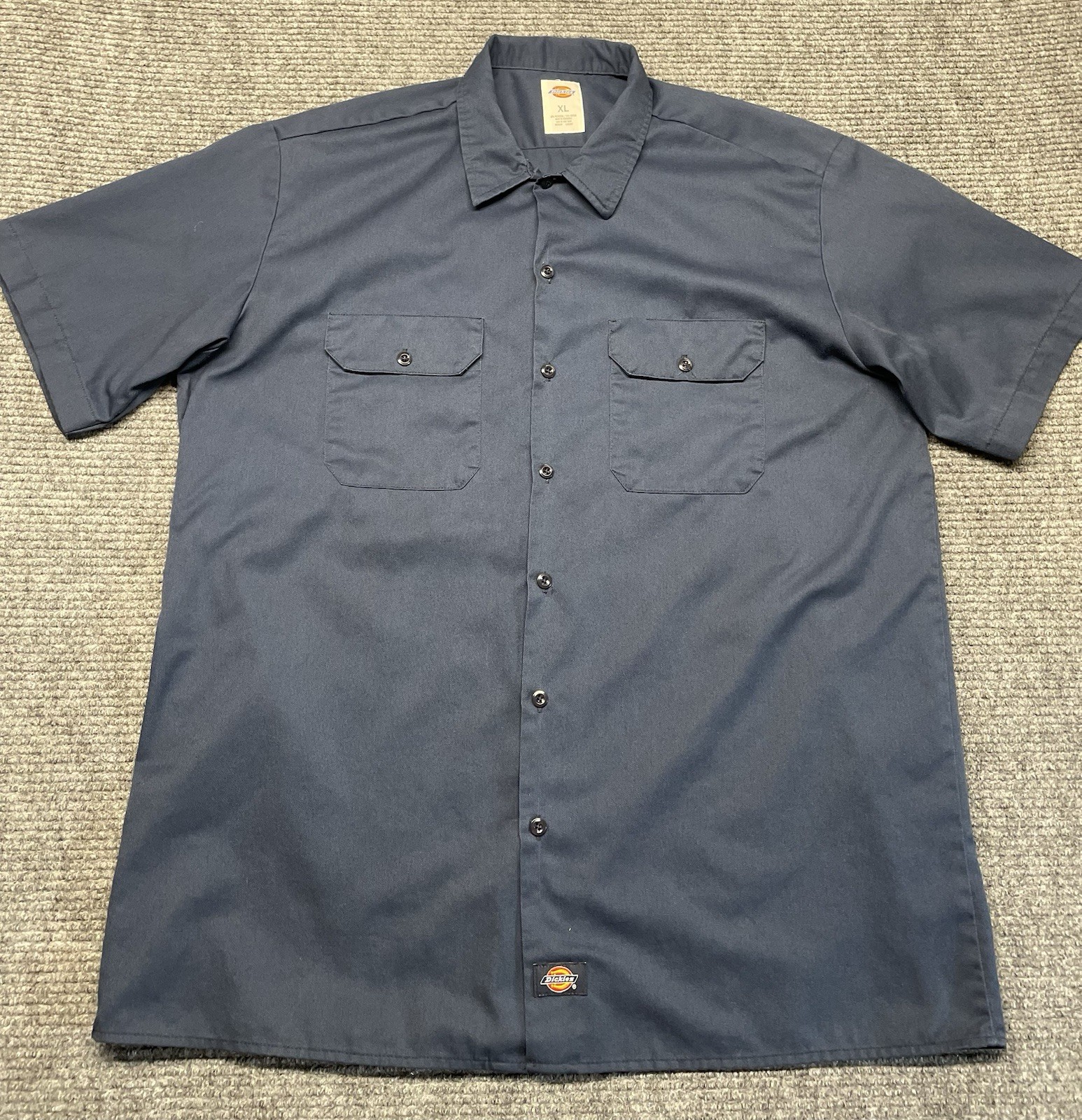 Dickies Short Sleeve Button Shirt Men’s XL Navy Blue Pockets Workwear Solid 1574