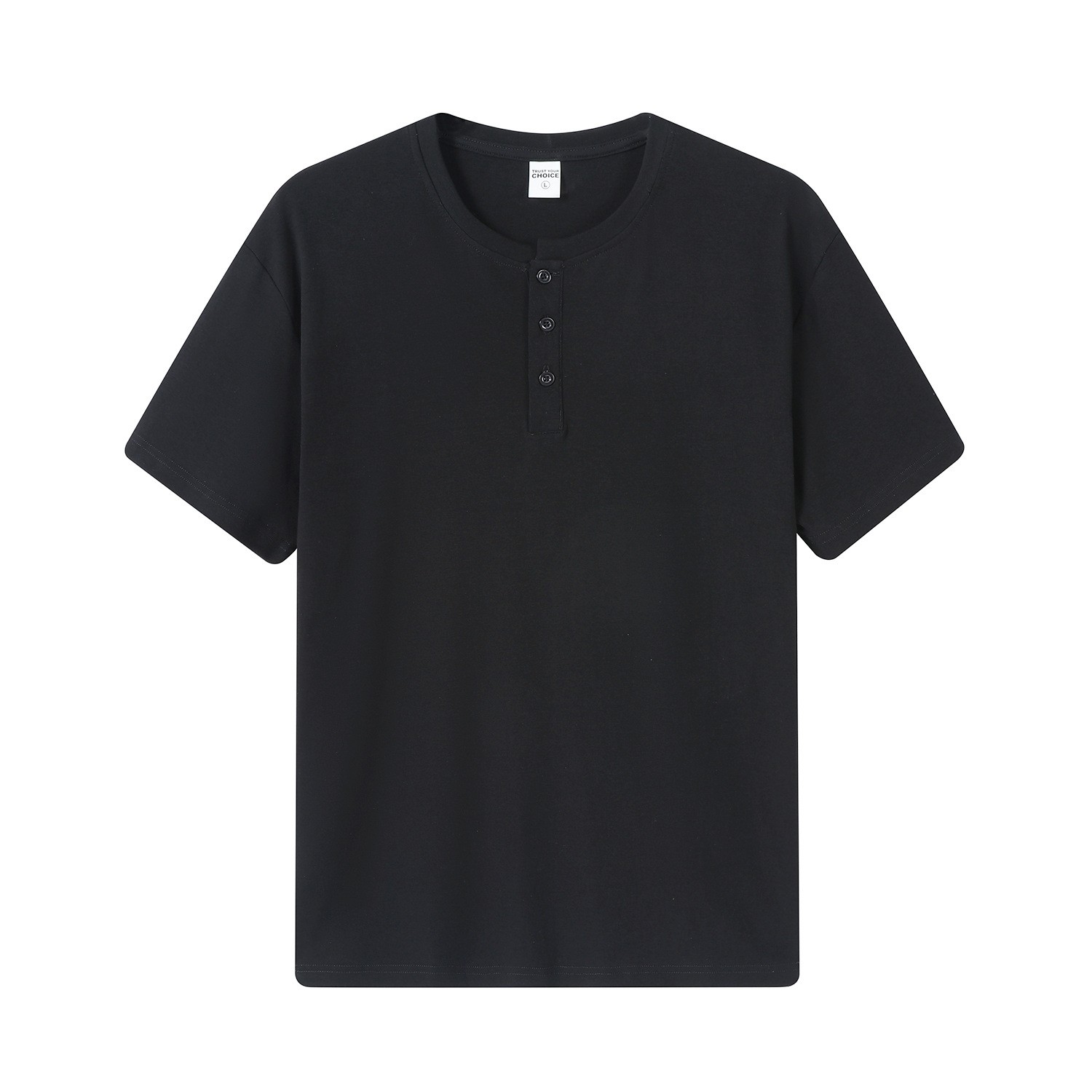 Solid Basic Button Detail Crew Neck T-Shirt