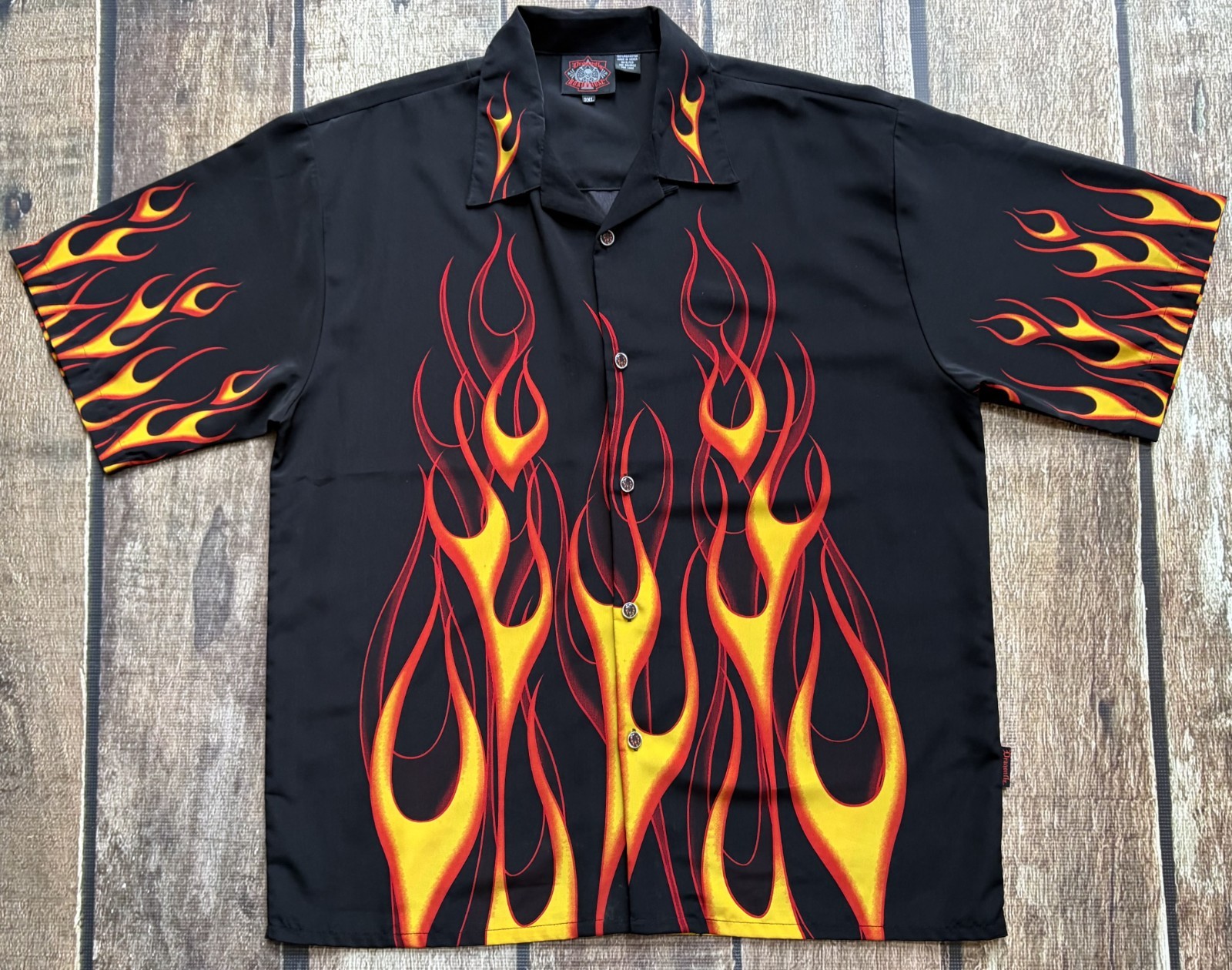 DRAGONFLY ROADHOUSE FLAMES BOWLING SHIRT BLACK MULTI MENS 3XL EXCELLENT