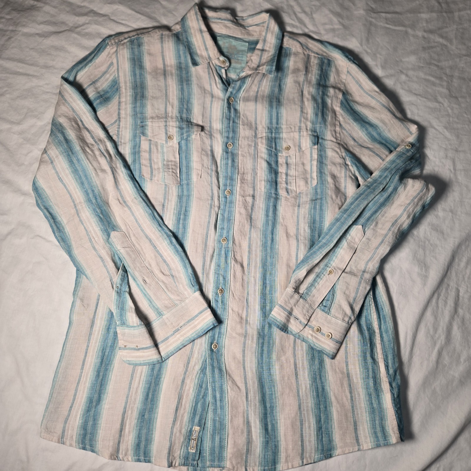 Ocean & Coast Shirt Stripe Linen Lightweight Long Sleeve Shirt Large Beach