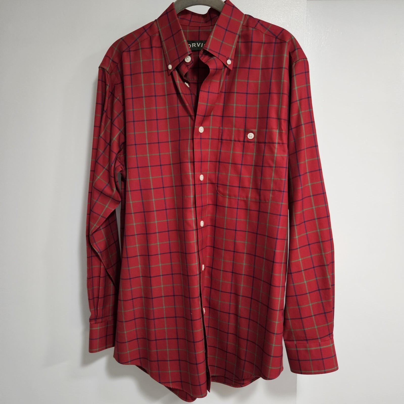 Orvis Size S Burgundy Red Wine Wrinkle Free Button Down Shirt Plaid Cotton