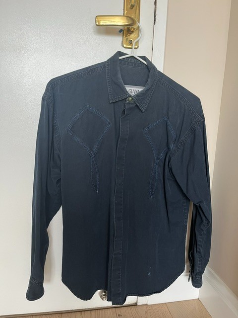 Gianni Versace men casual navy blue shirt embellishment Size M-L Made in Italy