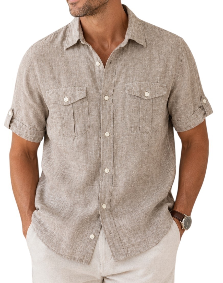 Banana Republic Men’s Linen Cotton Button Up Shirt Small Safari Utility Pockets